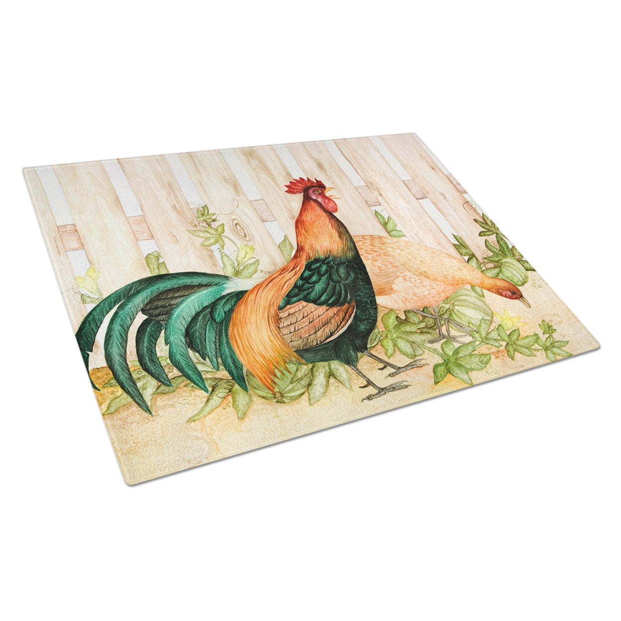 Chicken and Rooster by Ferris Hotard Glass Cutting Board Large
