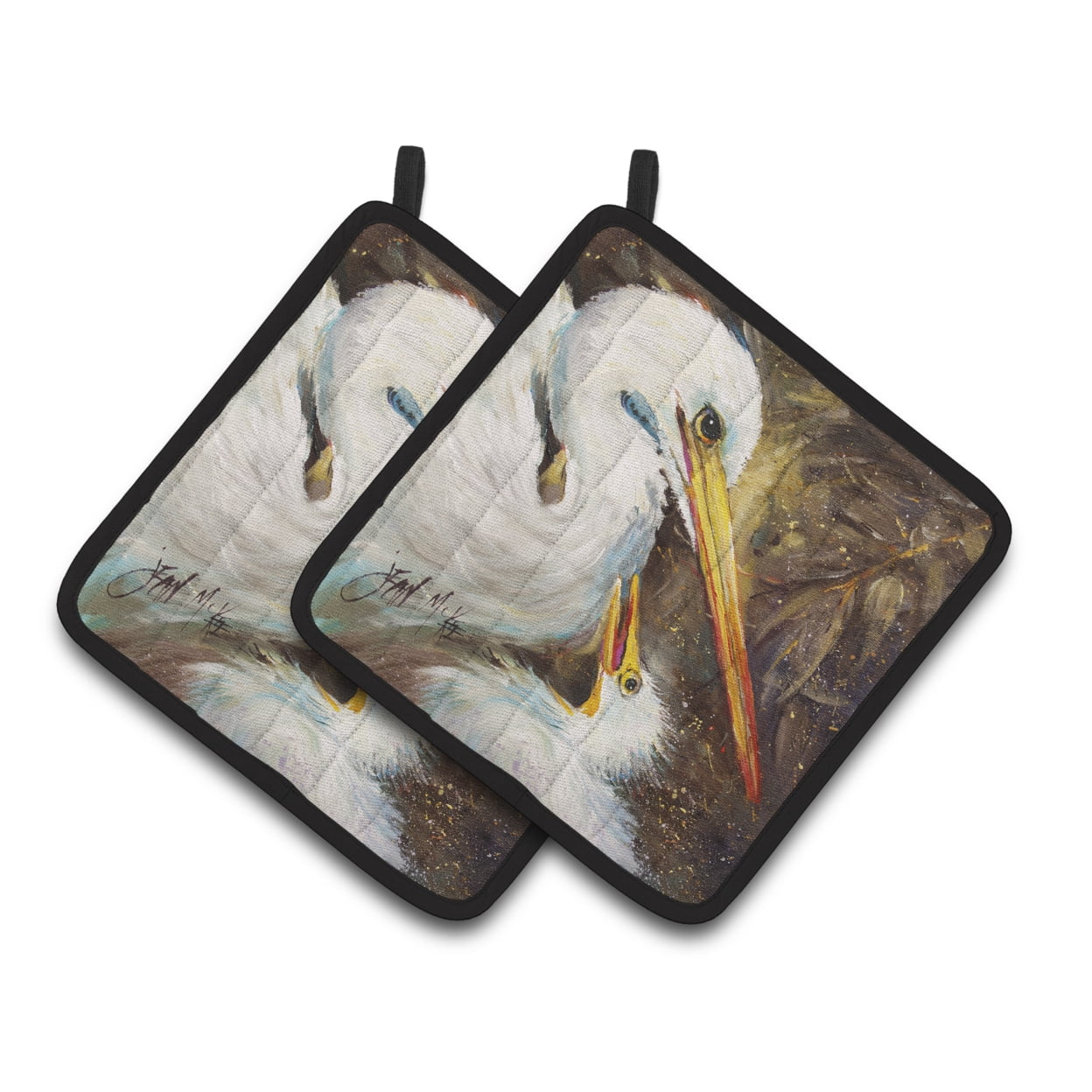 Carolines Treasures JMK1211PTHD White Egret feeding baby Pair of Pot Holders , 7.5HX7.5W, multicolor