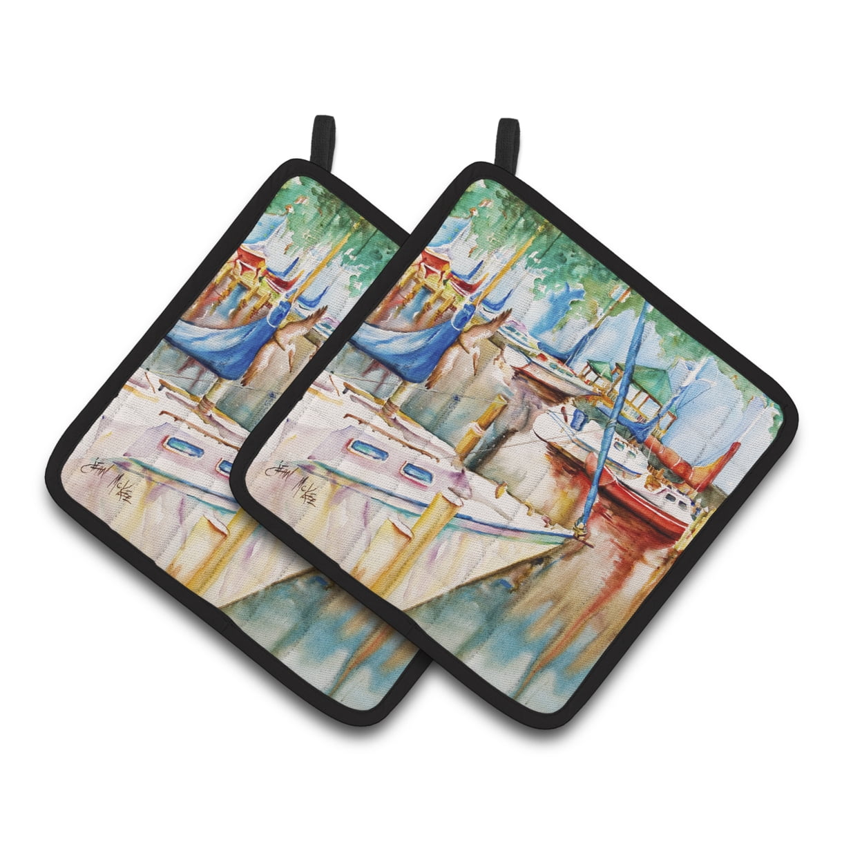 Gazebo and Sailboats Pair of Pot Holders
