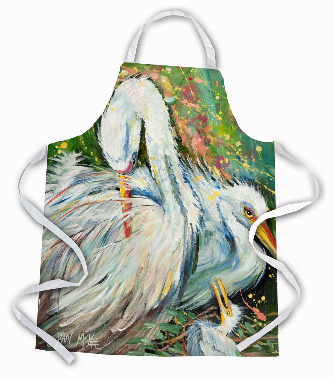 Carolines Treasures JMK1289APRON White Egret in the rain Apron Large multicolor