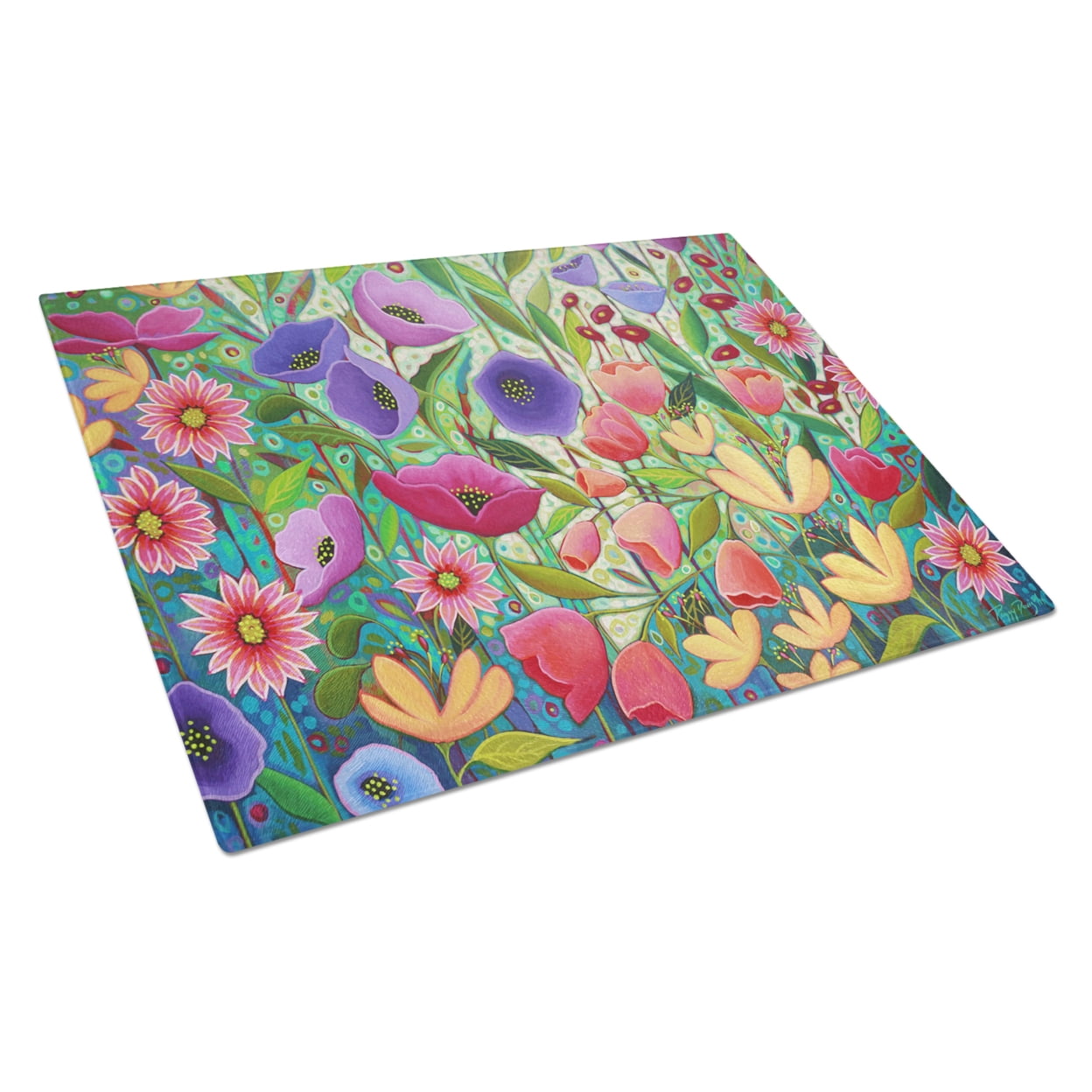 Carolines Treasures PPD3013LCB Enchanted Garden Flowers Glass Cutting Board Large, 12H x 16W, multicolor