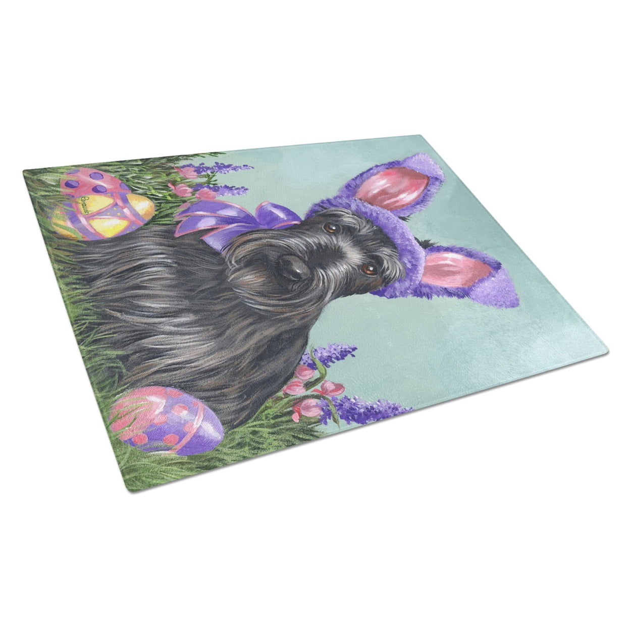 Carolines Treasures PPP3172LCB Scottie Easter Bunny Glass Cutting Board Large, 12H x 16W, multicolor