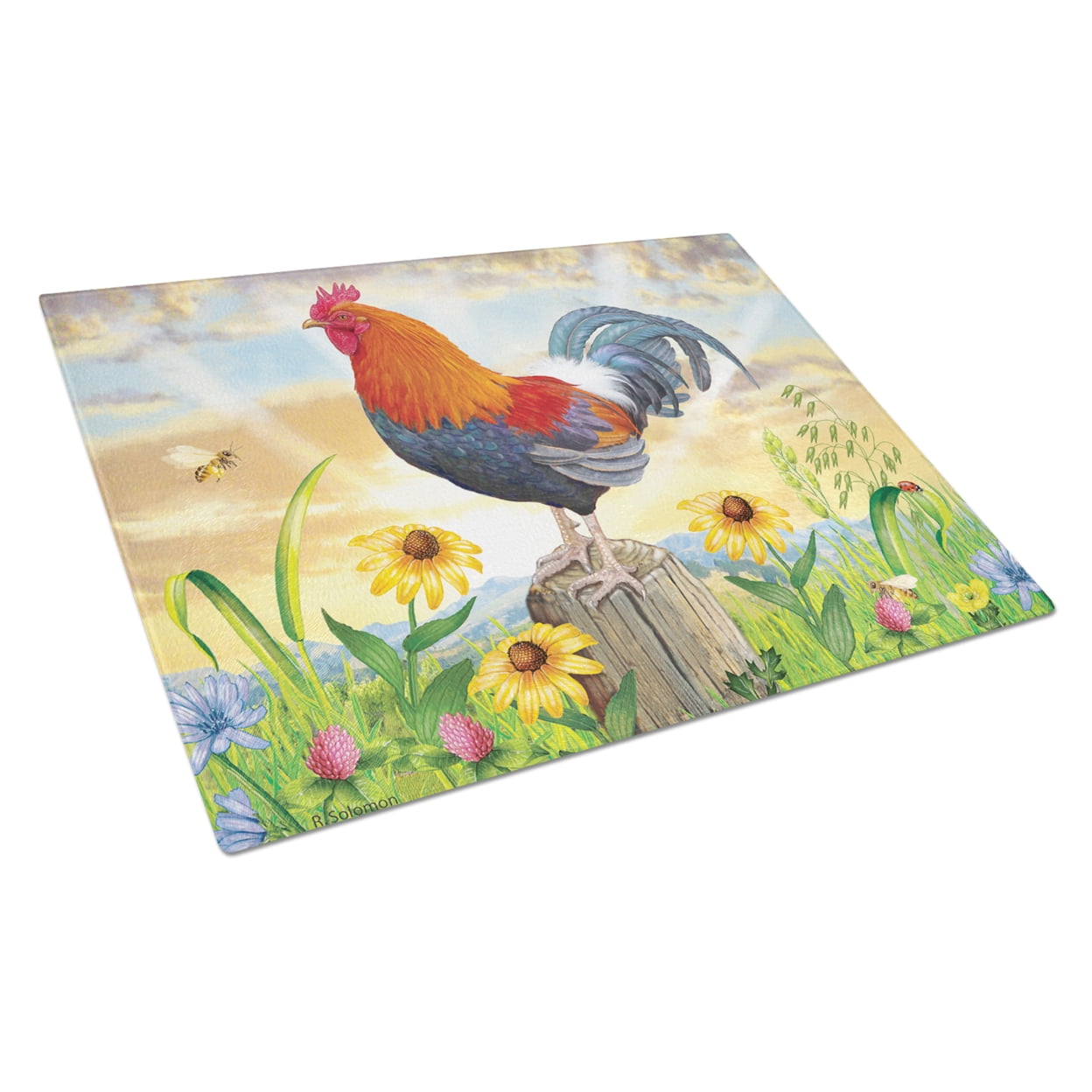 Carolines Treasures PRS4038LCB Rooster At Dawn Glass Cutting Board Large, 12H x 16W, multicolor