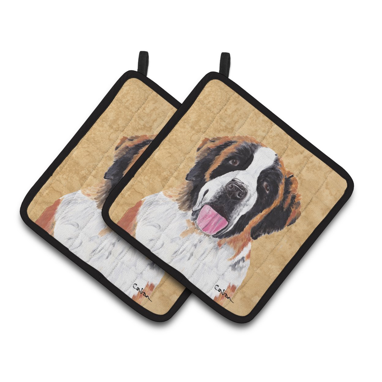 Carolines Treasures SC9129PTHD Saint Bernard Wipe your Paws Pair of Pot Holders, 7.5HX7.5W, multicolor