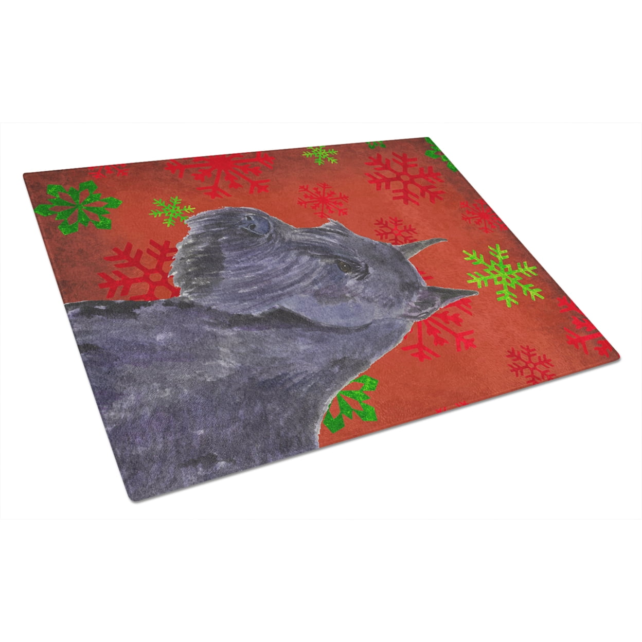 Carolines Treasures SS4730LCB Schnauzer Red and Green Snowflakes Holiday Christmas Glass Cutting Board Large, 12H x 16W,