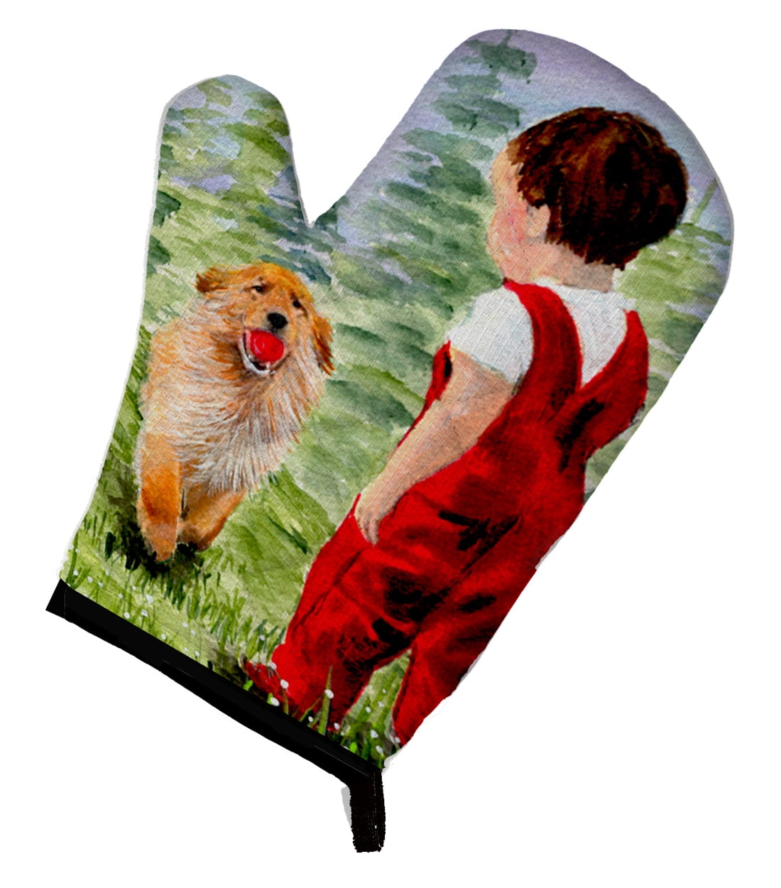 Little Boy with his Golden Retriever Oven Mitt