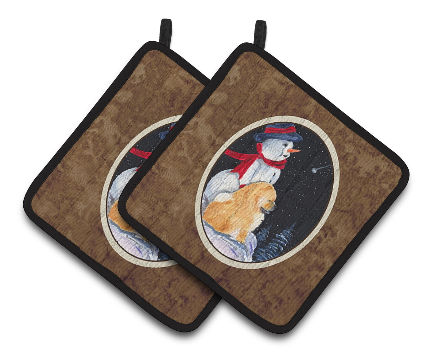 Carolines Treasures SS8554PTHD Snowman with Chow Chow Pair of Pot Holders 7.5HX7.5W multicolor