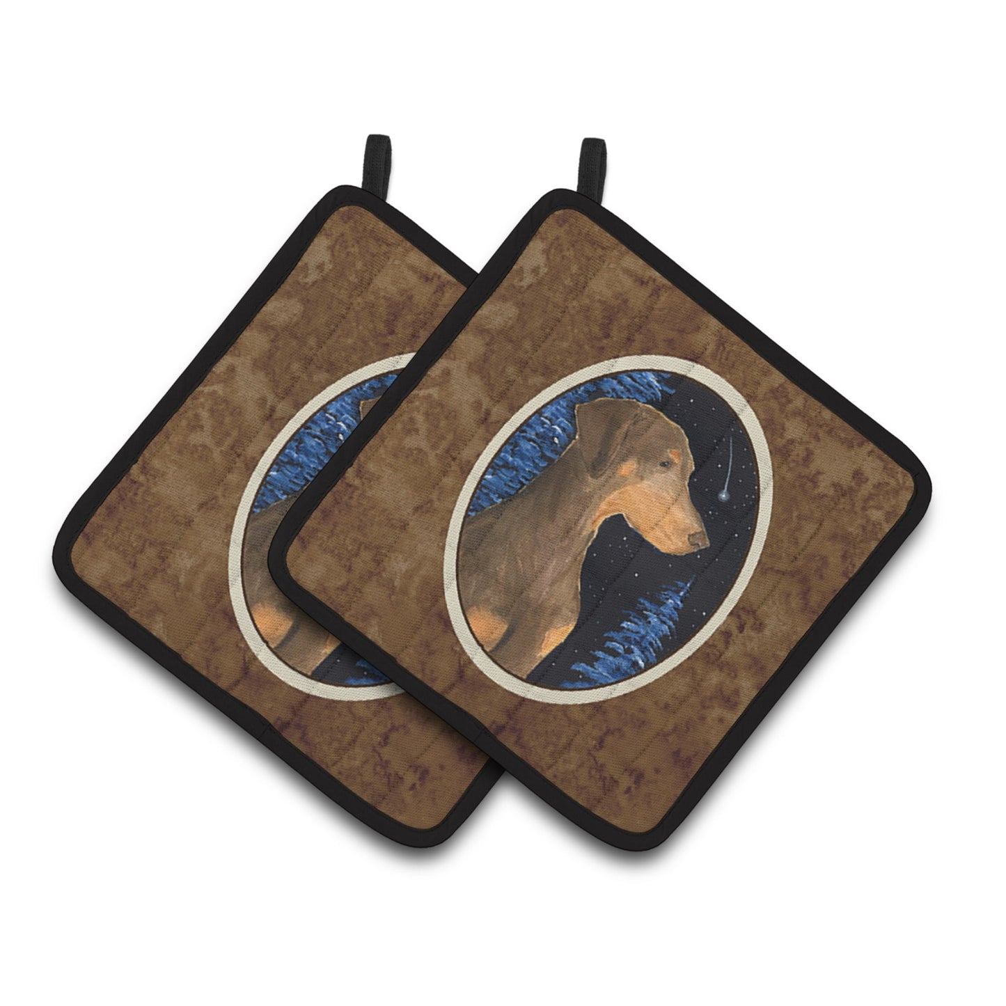 Carolines Treasures Starry Night Doberman Pair of Pot Holders 7.5HX7.5W multicolor