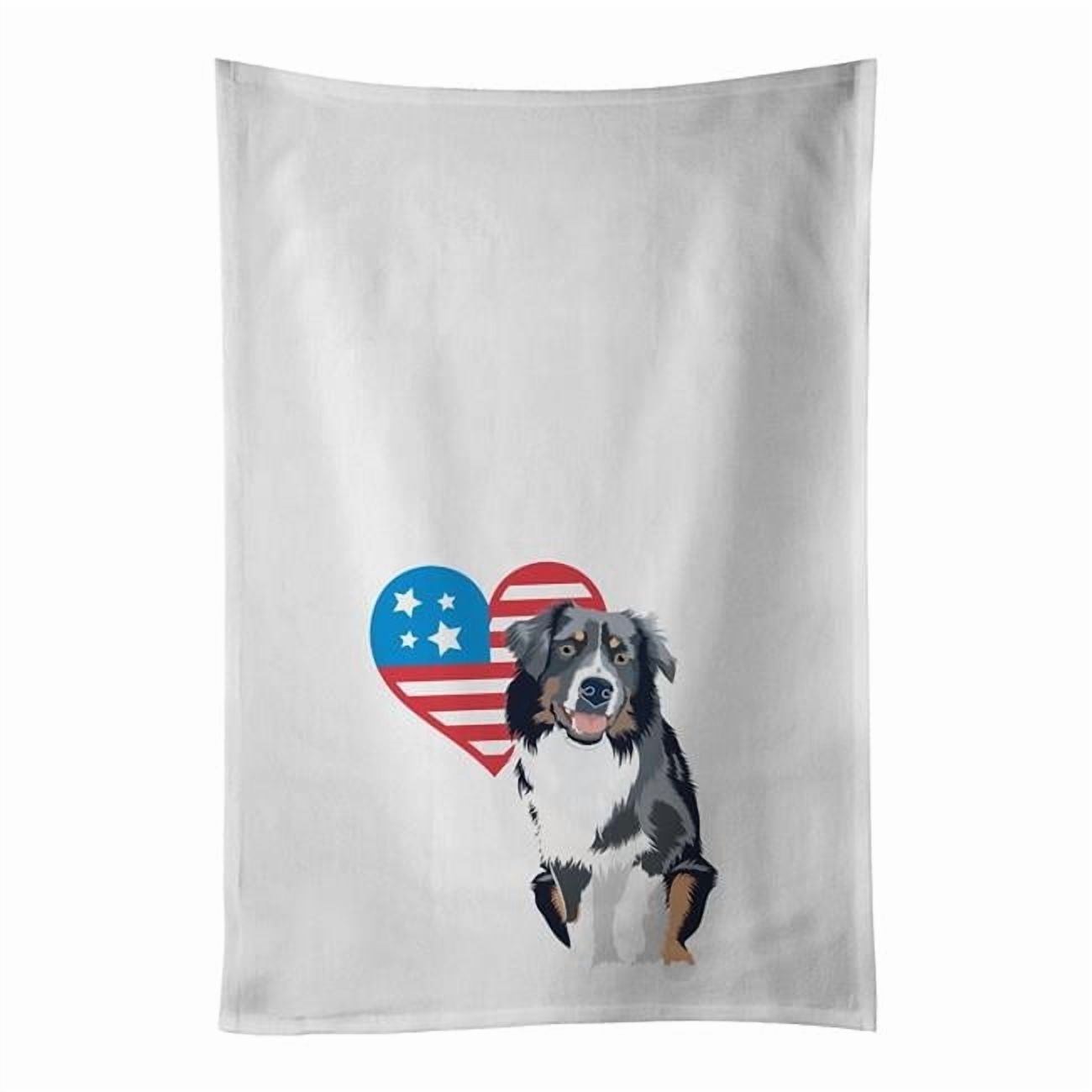 Carolines Treasures WDK4061WTKT 28 x 19 in. Unisex Australian Shepherd Black Tricolor No.1 Patriotic White Dish Towels Kitchen Towel - Set of 2