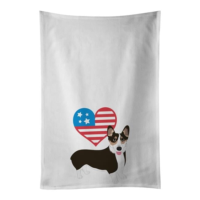 Carolines Treasures WDK4211WTKT 28 x 19 in. Unisex Pembroke Welsh Corgi Tricolor Black-Headed No.2 Patriotic White Dish Towels Kitchen Towel - Set of 2