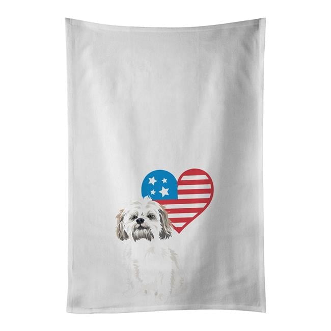 Carolines Treasures WDK4295WTKT 28 x 19 in. Unisex Shih-Tzu Silver Gold & White No.1 Patriotic White Dish Towels Kitchen Towel - Set of 2