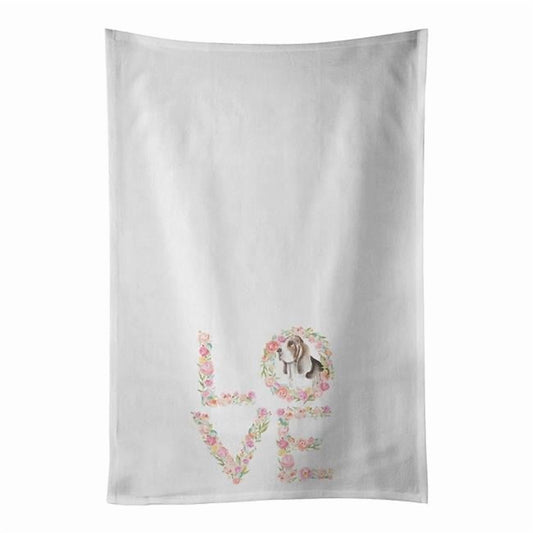 Carolines Treasures WDK4322WTKT 28 x 19 in. Unisex Basset Hound No.7 Love White Dish Towels Kitchen Towel - Set of 2