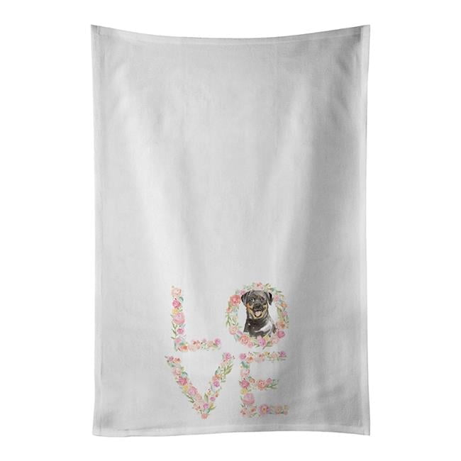 Carolines Treasures WDK4610WTKT 28 x 19 in. Unisex Rottweiler Love White Dish Towels Kitchen Towel - Set of 2
