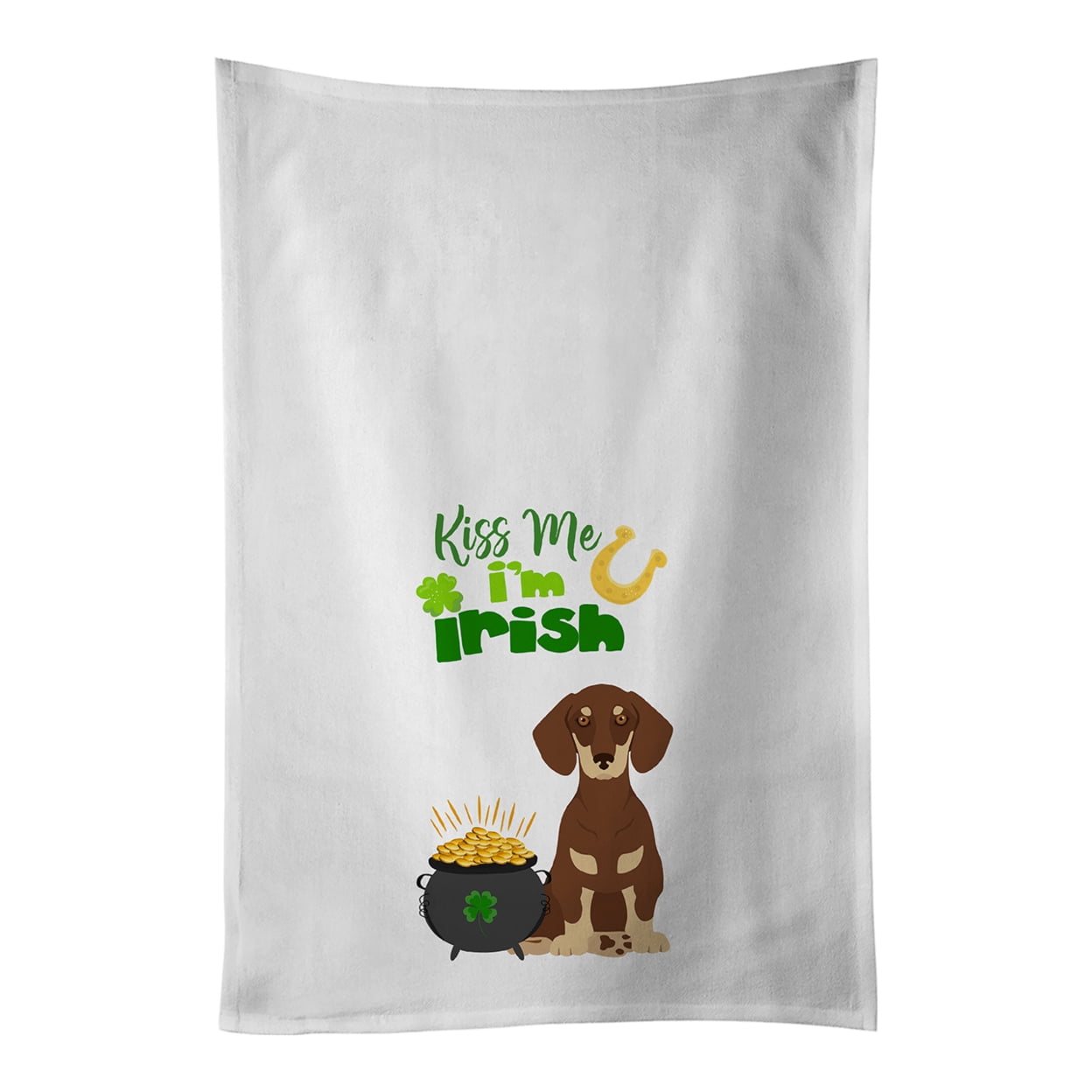 Carolines Treasures WDK4816WTKT Chocolate and Cream Dachshund St. Patricks Day White Kitchen Towel Set of 2 Dish Towels