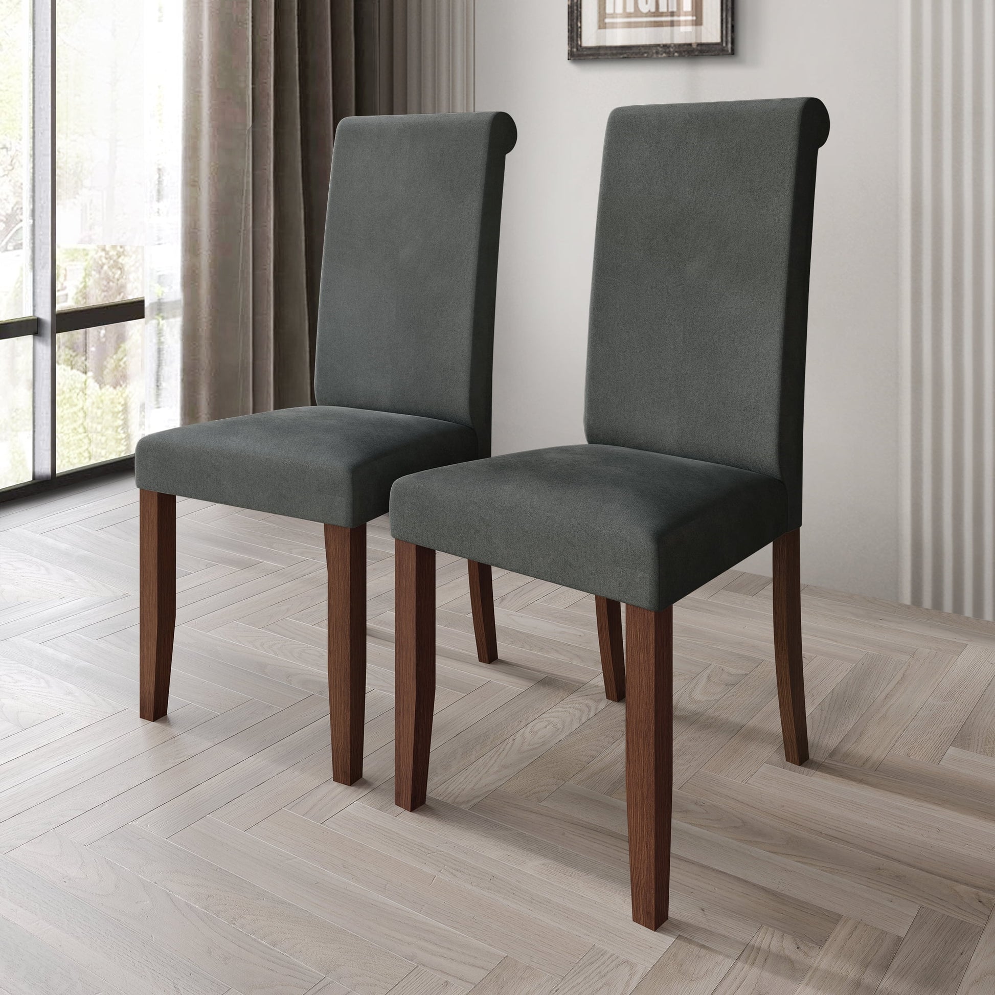 Castle Place Simple Sophisticated Velvet Upholstered Dining Chairs, Light Grey, Set of 2