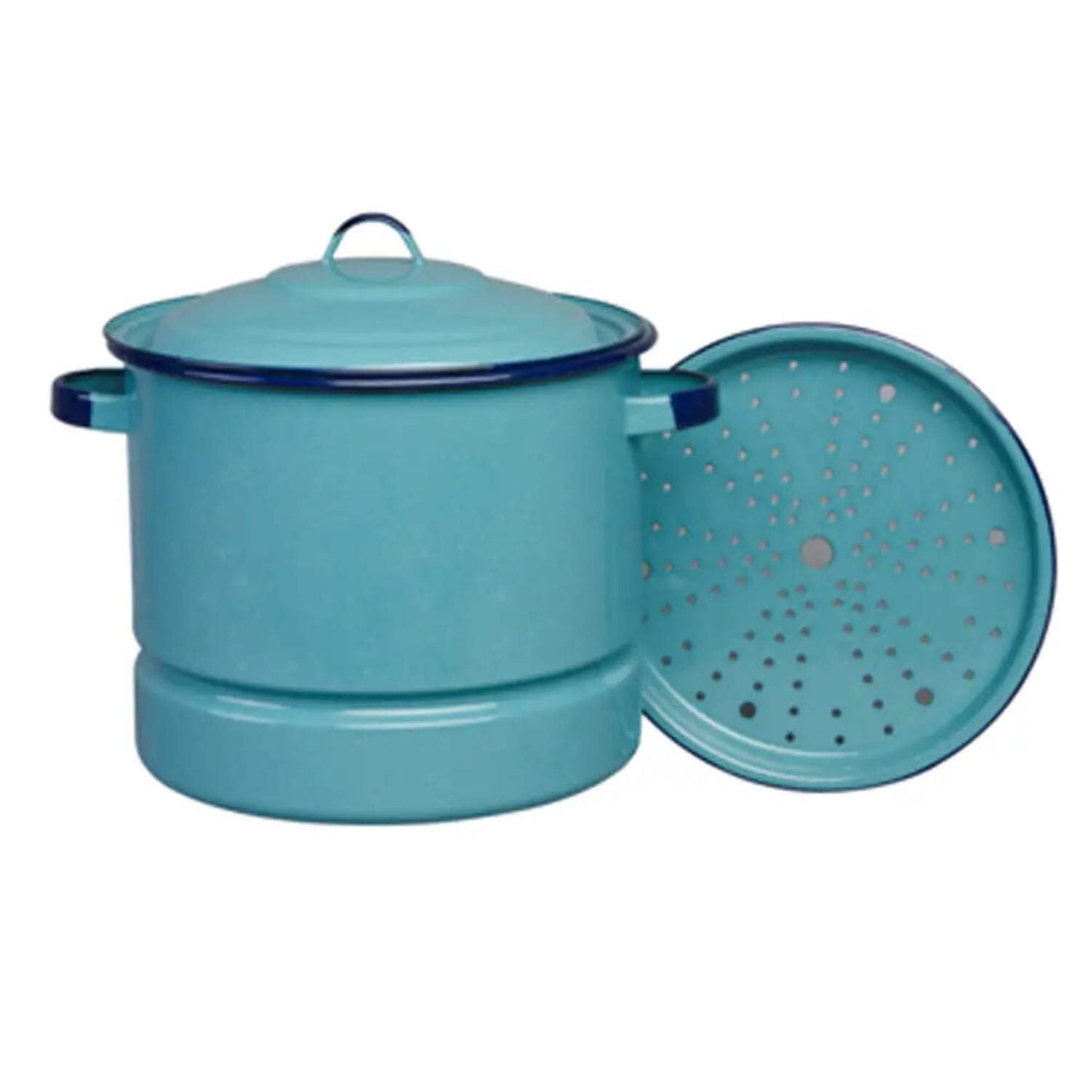 Cinsa Turquoise Blue 15-Quart Enamel on Steel Stockpot with Lid and Trivet
