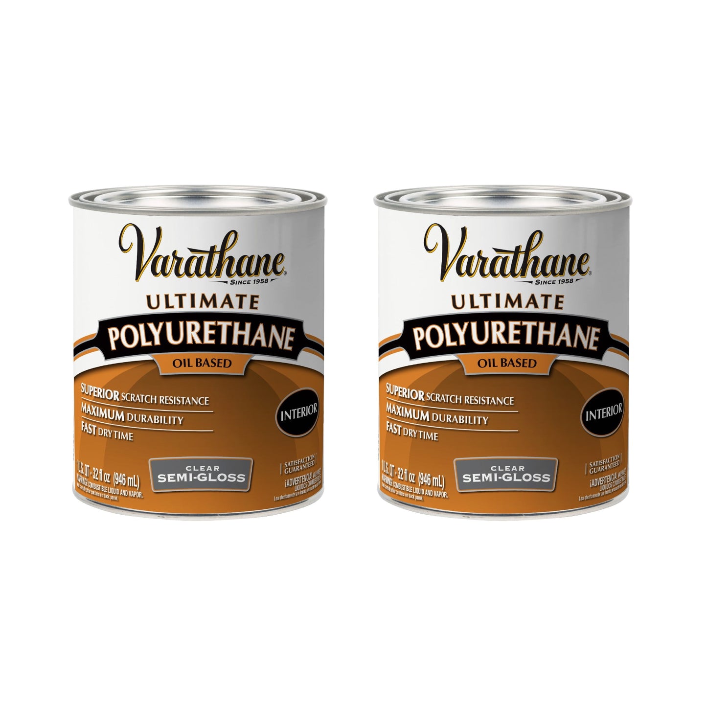 2 Pack, Clear, 275 VOC, Varathane Ultimate Semi-Gloss Polyurethane Oil-Based-242171H, Quart