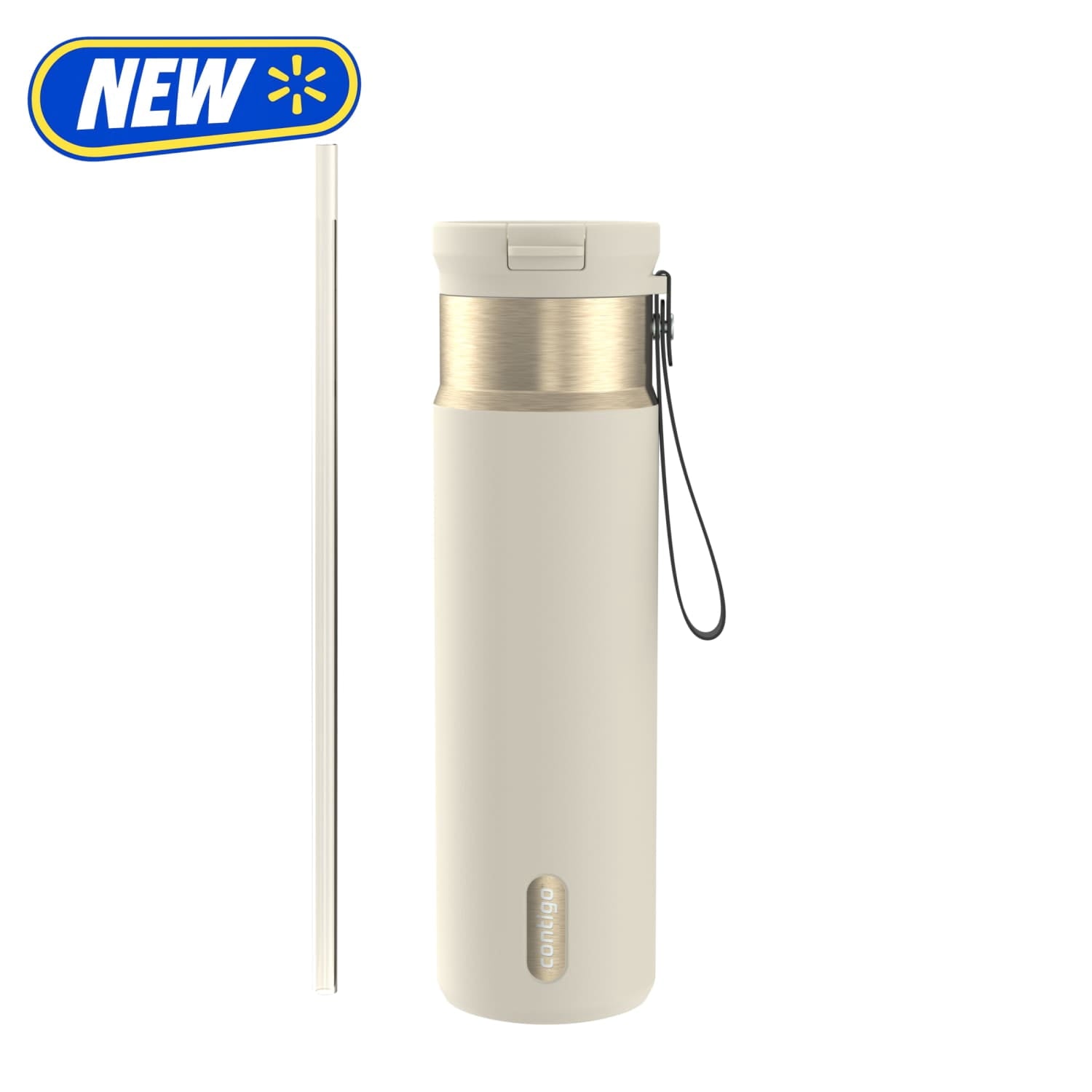 Contigo 24 oz SnapSeal Leak-Proof Stainless Steel Water Bottle â€“ Keeps Drinks Hot & Cold, Reusable Straw, Spill-Proof for Bags, Carry Strap, Cream/Champagne