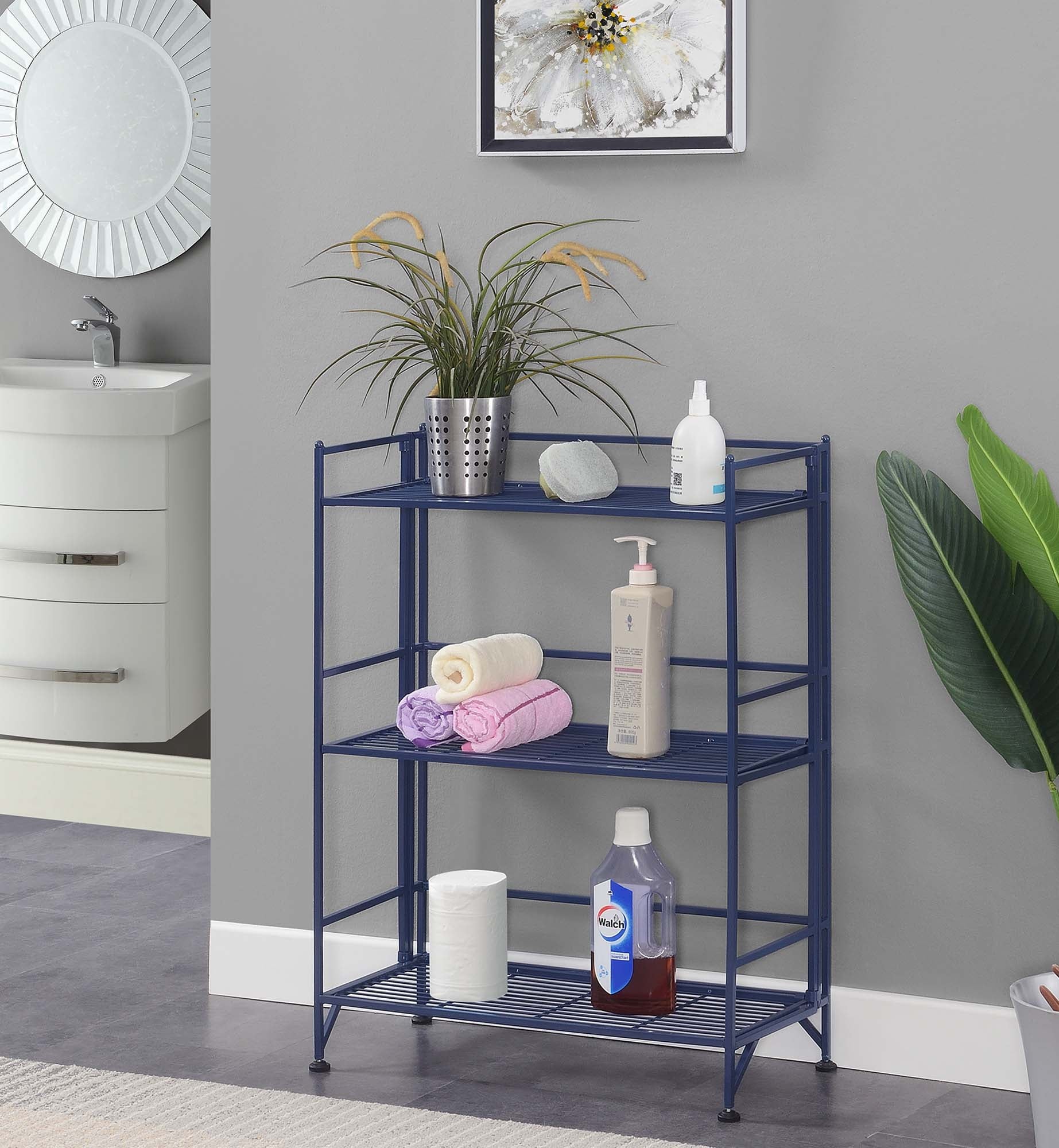 Convenience Concepts Xtra Storage Repisa MetÃ¡lica Plegable Ancha de 3 Niveles, Azul Cobalto