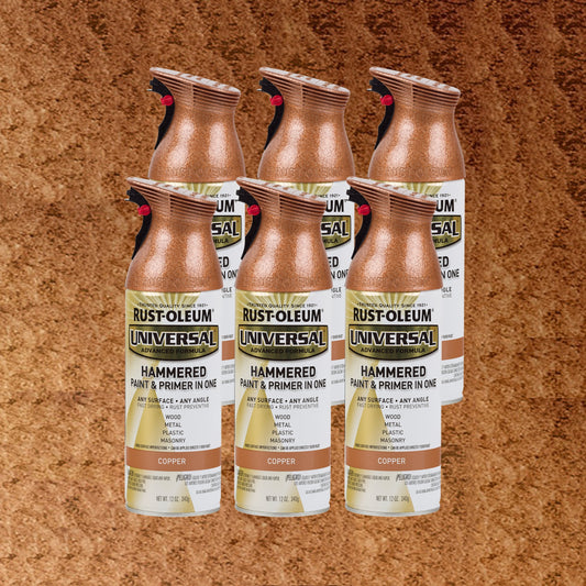 6 Pack, Copper, Rust-Oleum Universal All Surface Interior/Exterior Hammered Spray Paint-247567, 12 oz