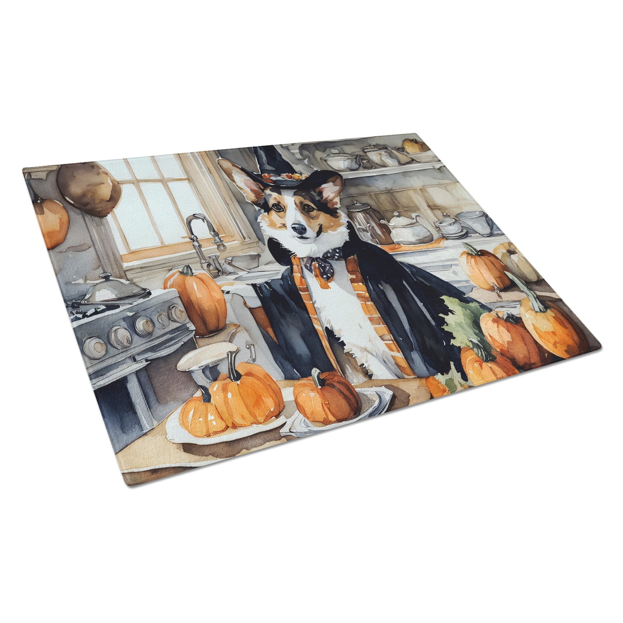 Corgi Fall Kitchen Pumpkins Glass Cutting Board Large 12 in x 15 in