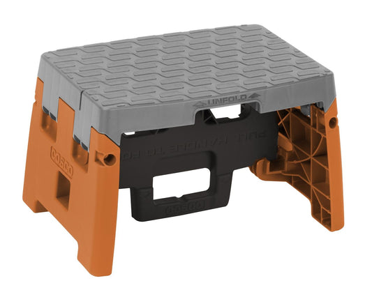 COSCO 1-Step Plastic Folding Step Stool, 7 Ft. 2in Max Reach, ANSI Type 1A, 300 lb Weight Capacity (Black, Orange, and Grey)