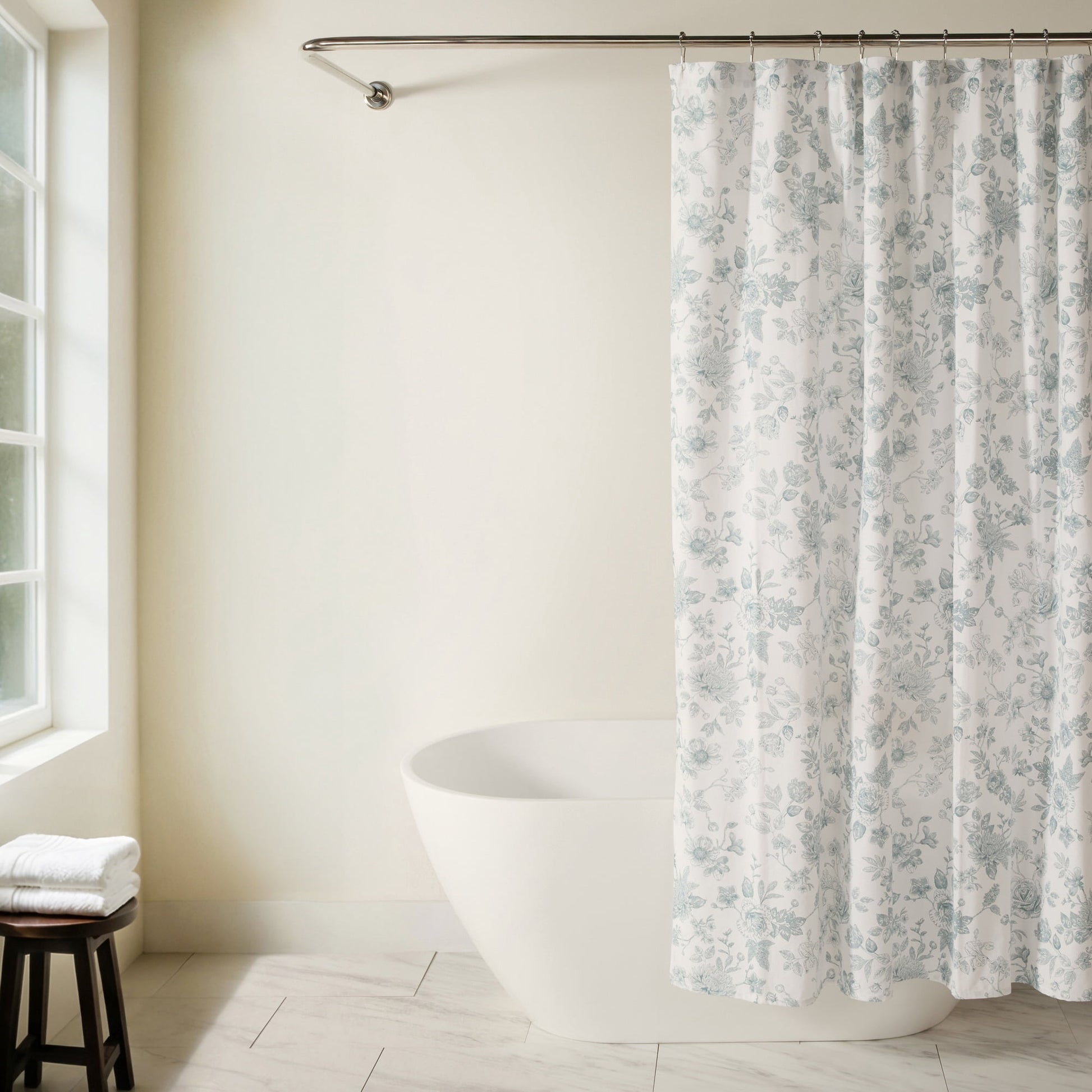 Cotton Blend Shower Curtain in Floral Patterns