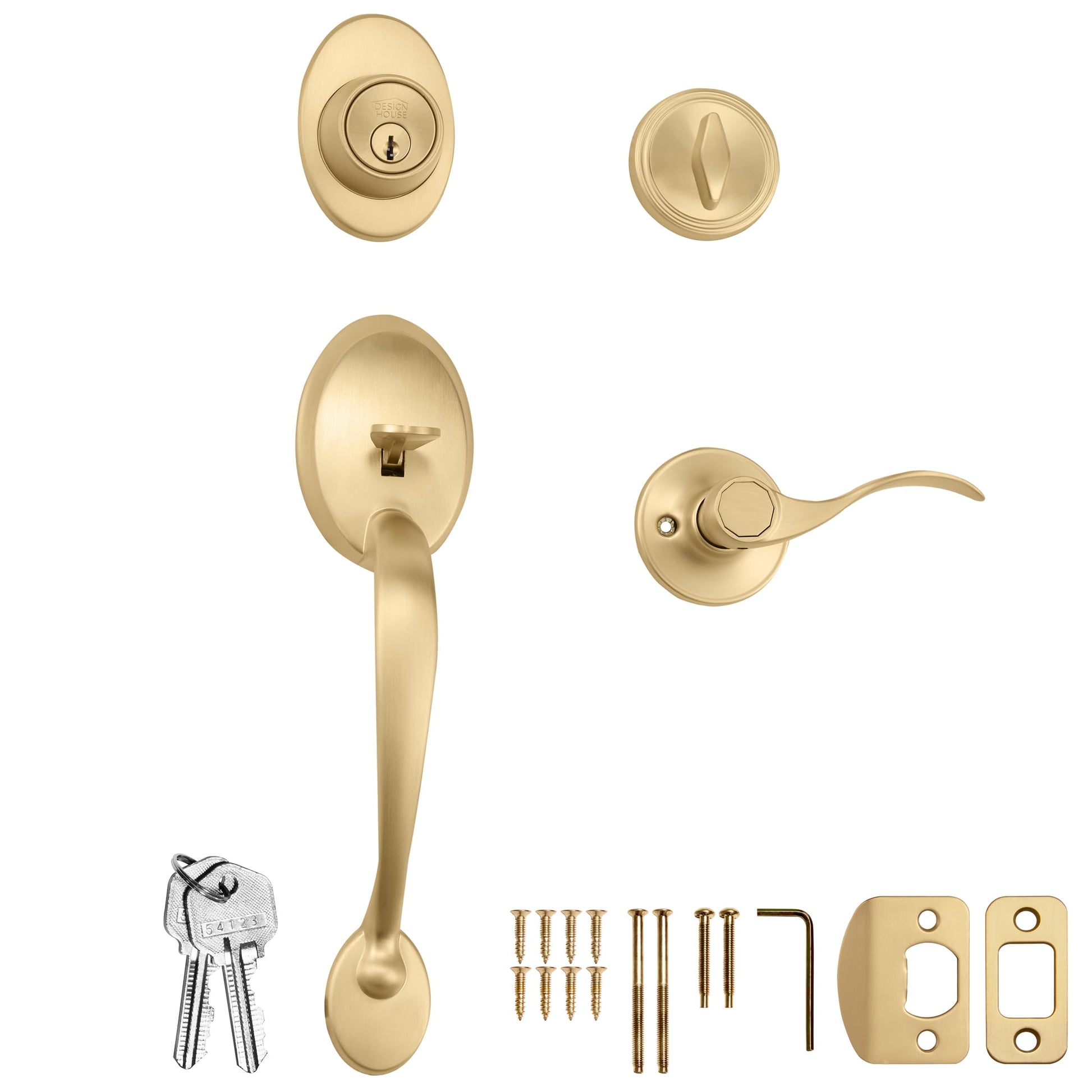 Design House Coventry 2-Way Door Handleset with Springdale Interior Lever and Single Cylinder Deadbolt, Satin Nickel