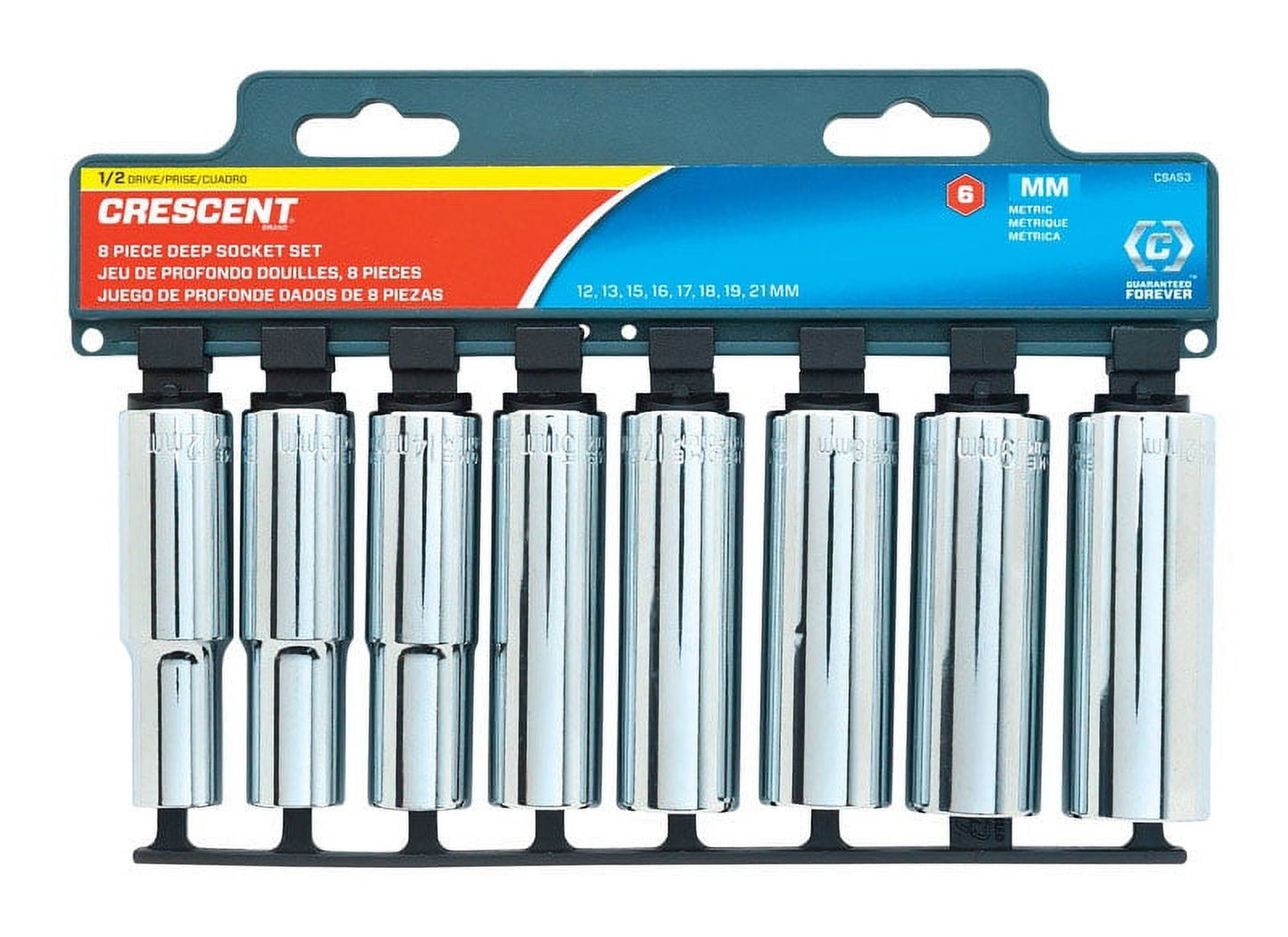 Crescent Assorted Sizes x 1/2 in. drive Metric 6 Point Deep Well Socket Set 8 pc.