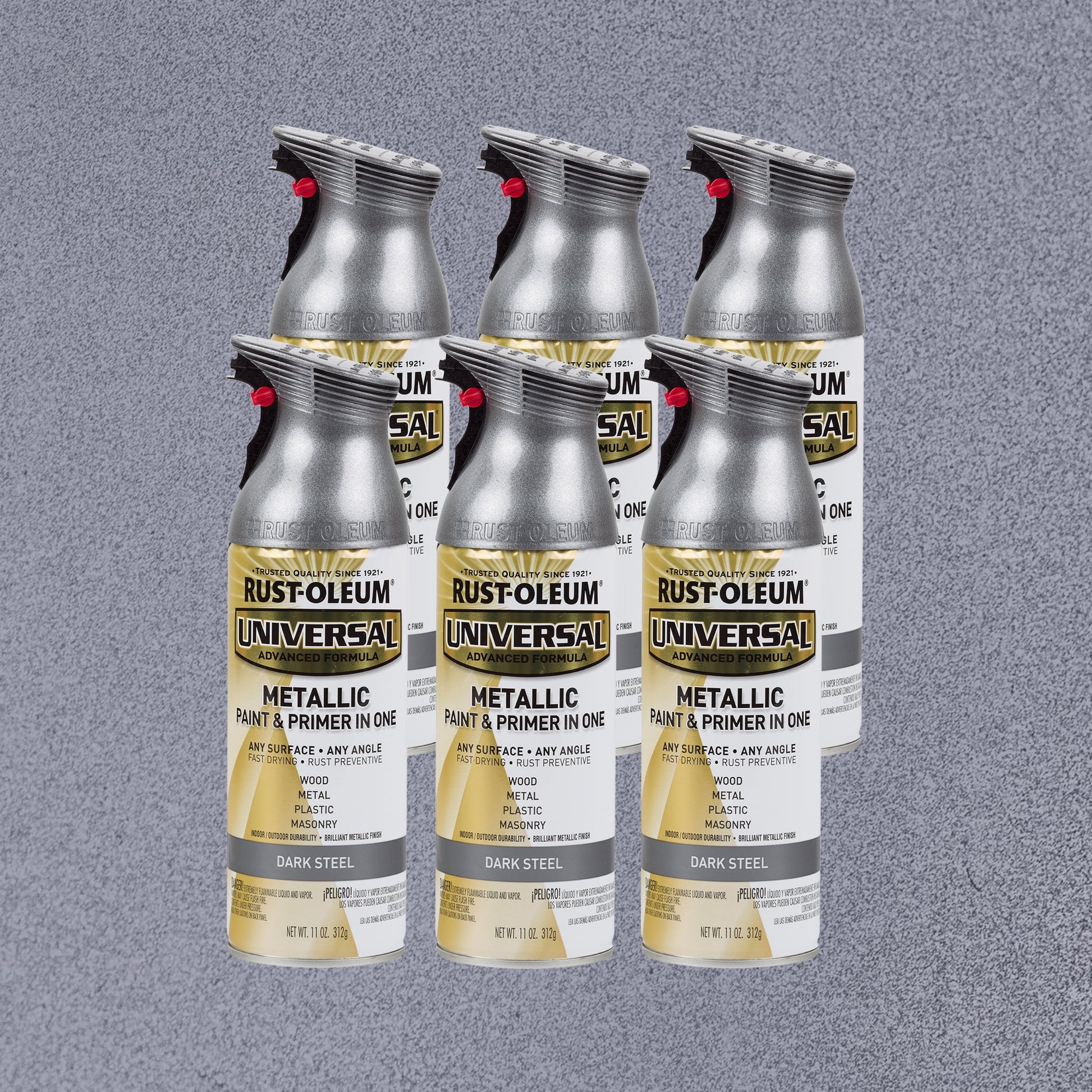 6 Pack, Dark Steel, Rust-Oleum Universal All Surface Interior/Exterior Metallic Spray Paint-262662, 11 oz