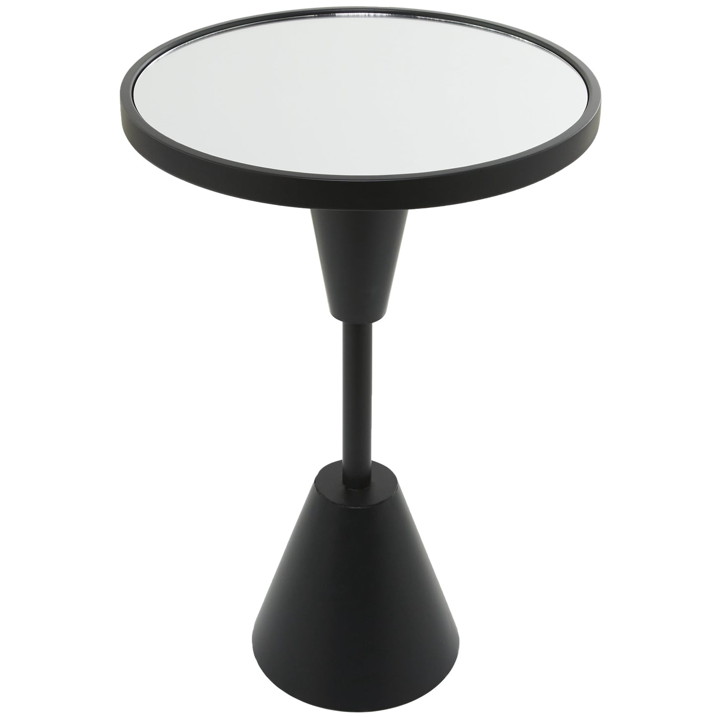 DecMode 16" x 24" Black Metal Pedestal Base Accent Table with Mirrored Glass Top, 1-Piece