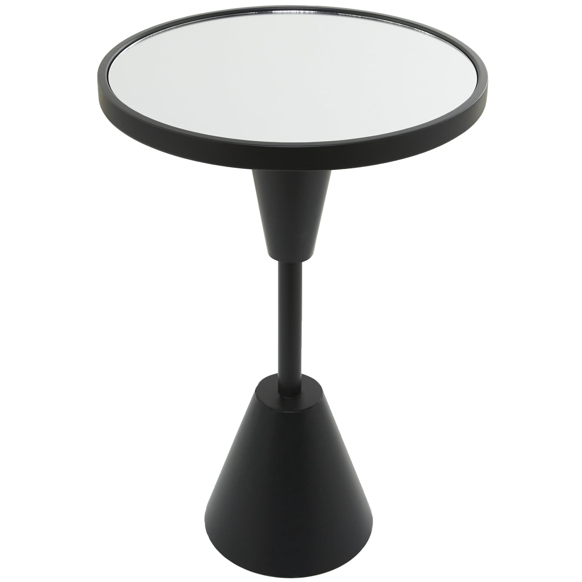 DecMode 16" x 24" Black Metal Pedestal Base Accent Table with Mirrored Glass Top, 1-Piece