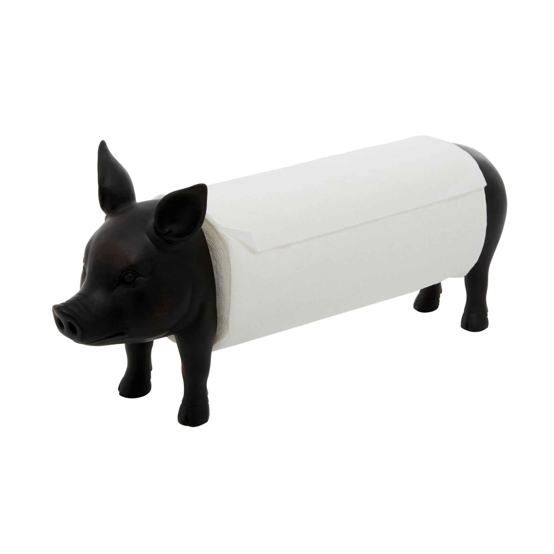 DecMode 5" x 8" Black Polyresin Pig Paper Towel Holder, 1-Piece