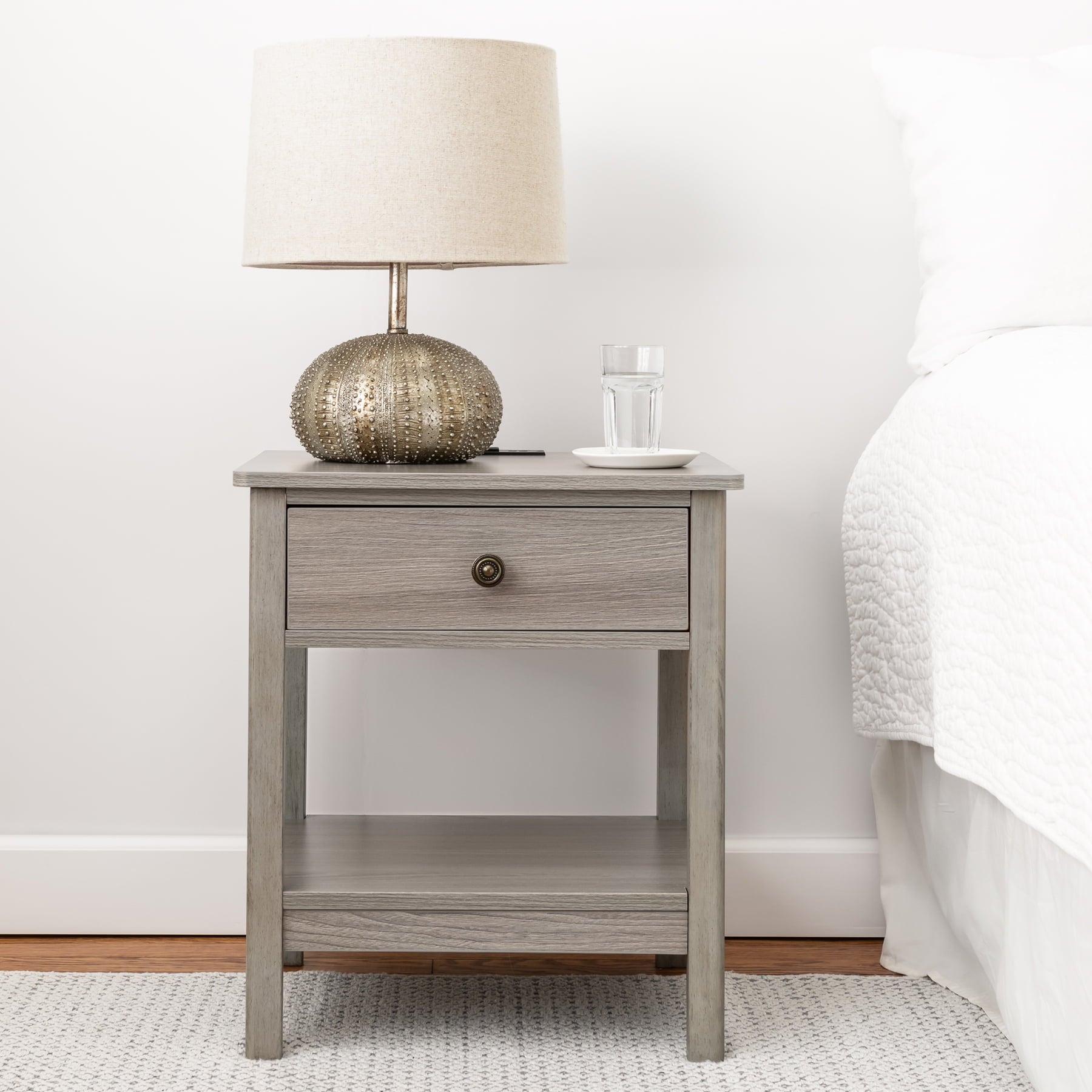 DecorTech Traditional Rectangular End Table with AC Power and USB Charging Ports, Oak