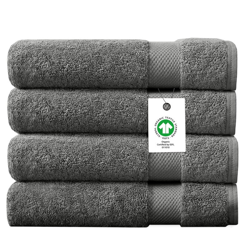 Delara Organic Cotton Bath Towel Pack of 4, GOTS & OEKO-TEX Certified, Premium Hotel Quality Towels, 650 GSM, Soft, Quick Dry & Ultra-Absorbent