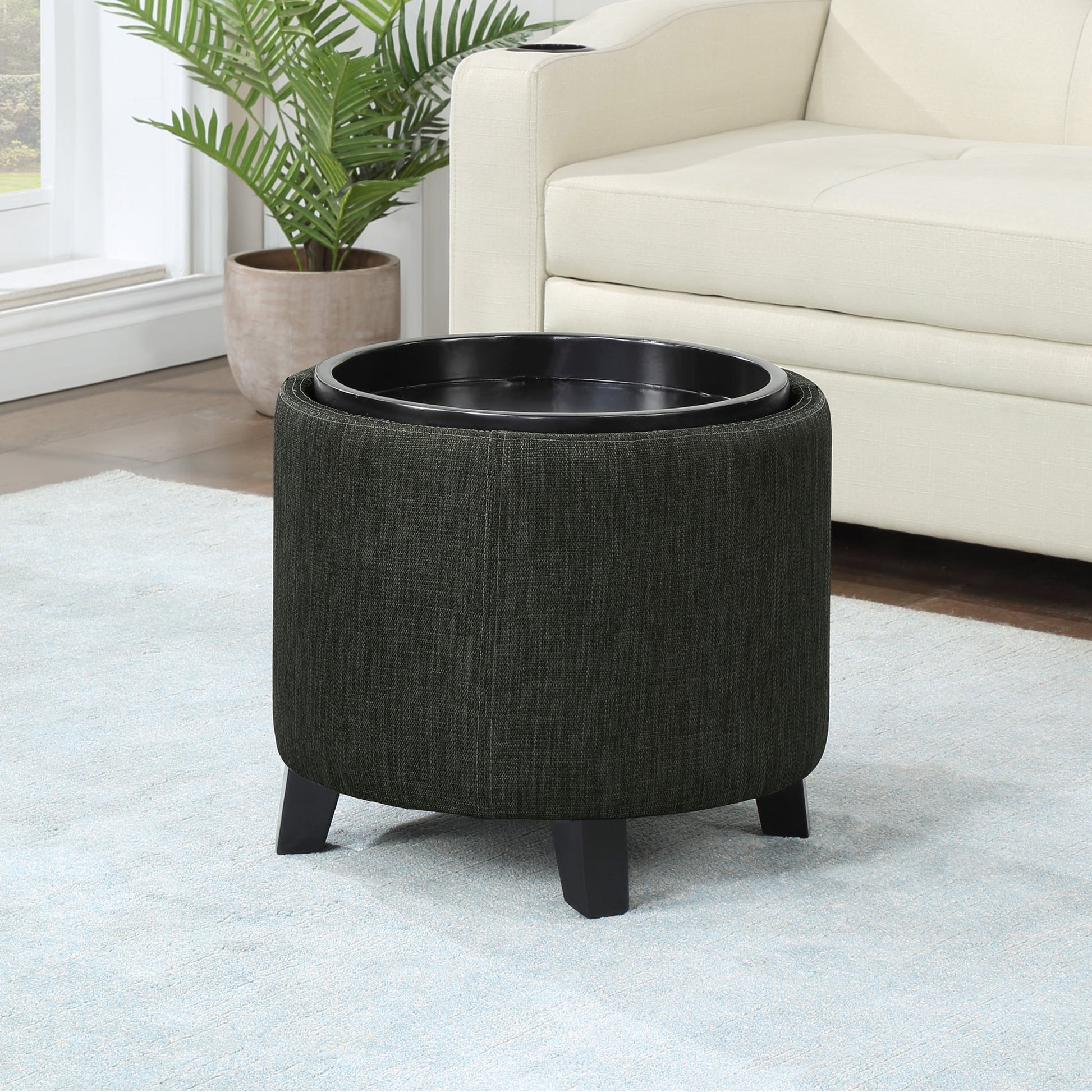 Convenience Concepts Designs4Comfort Oscar Storage Ottoman with Reversible Tray, Dark Chocolate Gray Fabric