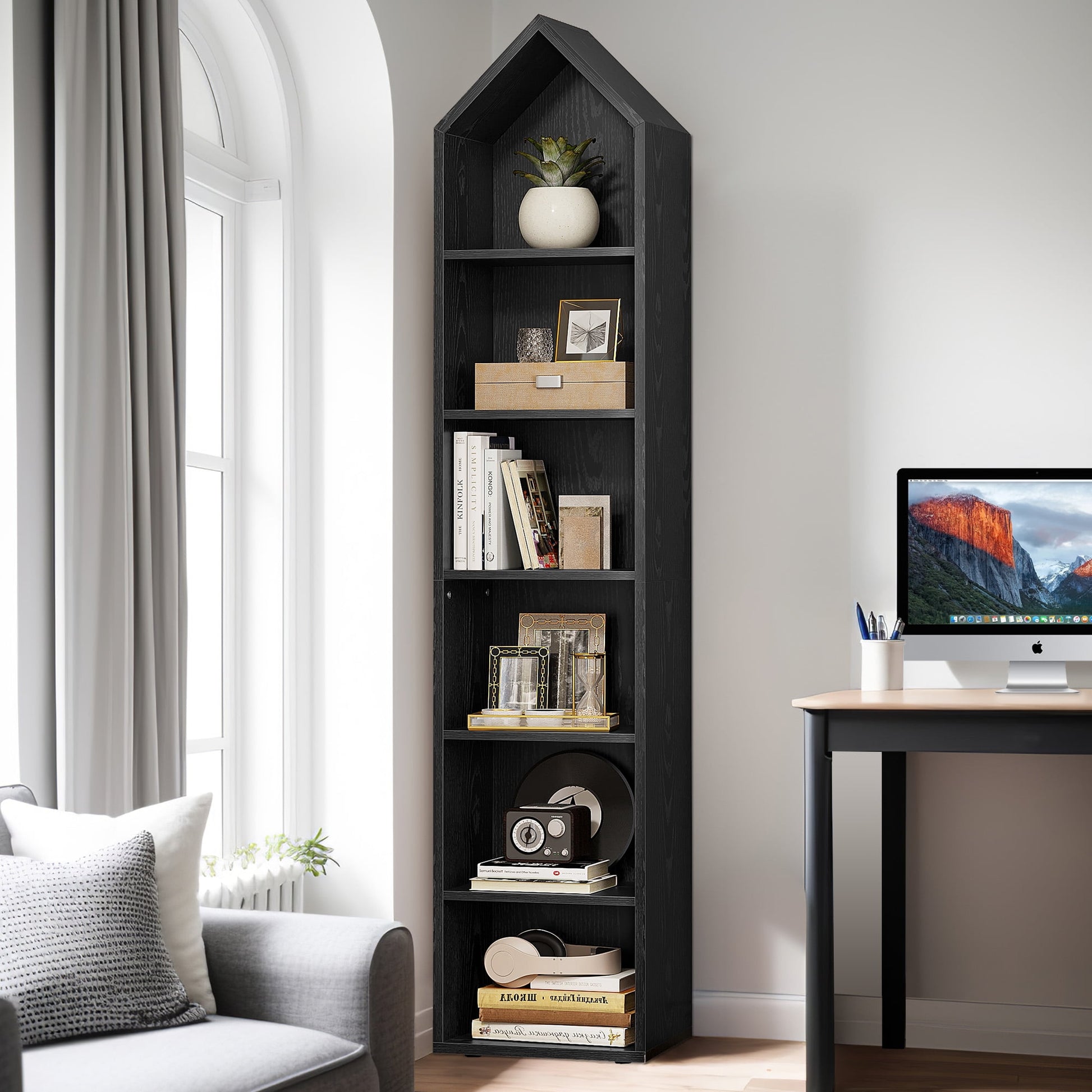 Dextrus Estante Abierto de 6 Niveles Organizador de Almacenamiento de 6 Cubos EstanterÃ­a de Madera EstÃ¡ndar EstanterÃ­a de Pared EstanterÃ­a Estrecha de 72,8" de Alto Soporte de ExhibiciÃ³n para Oficina en Casa, Negro