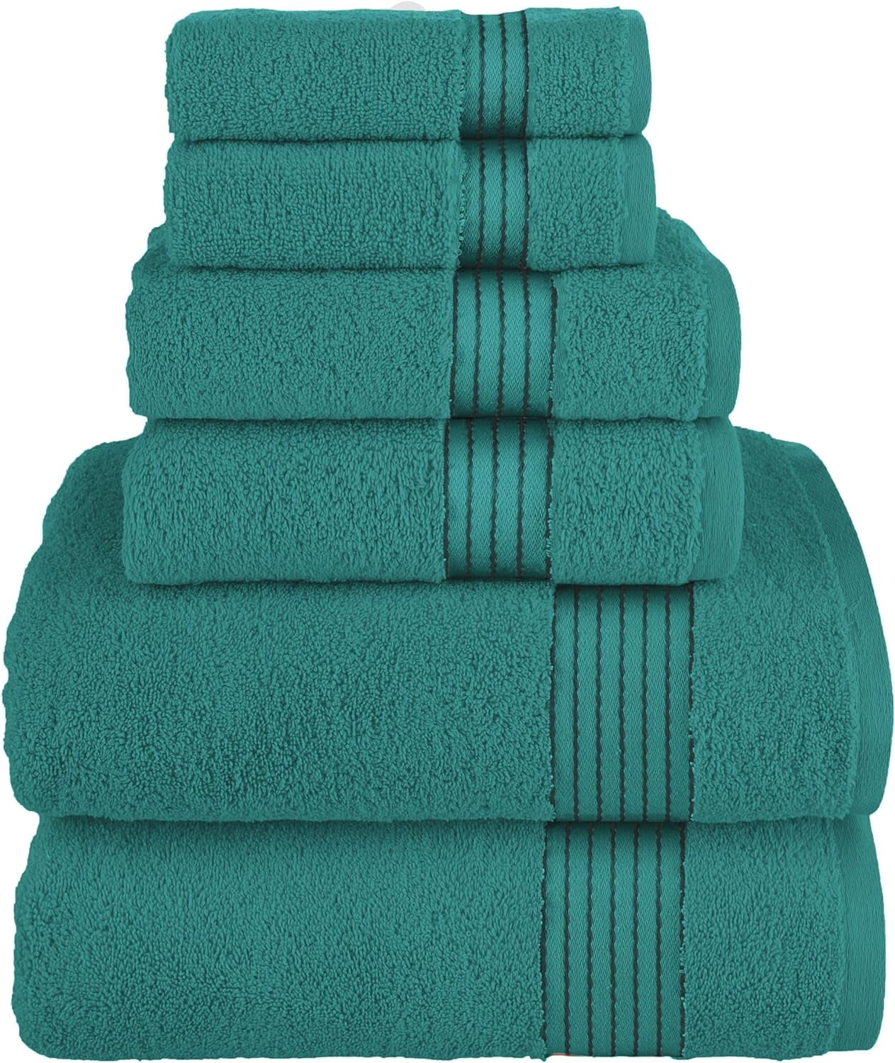 Discount Cotton 6-Piece Towel Set, Includes 2 Washcloths, 2 Hand Towels and 2 Bath Towels, 100% Turkish Cotton - Highly Absorbent and Super Soft Towels for Bathroom, Turquoise