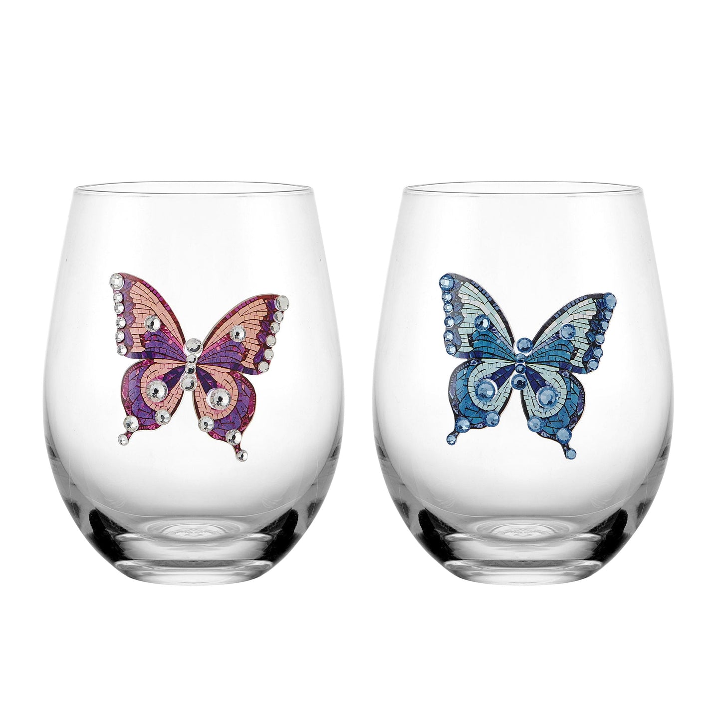 Dolly Parton Jeweled Mosaic  18 oz Stemless Glass Wine Glasses Set of 2