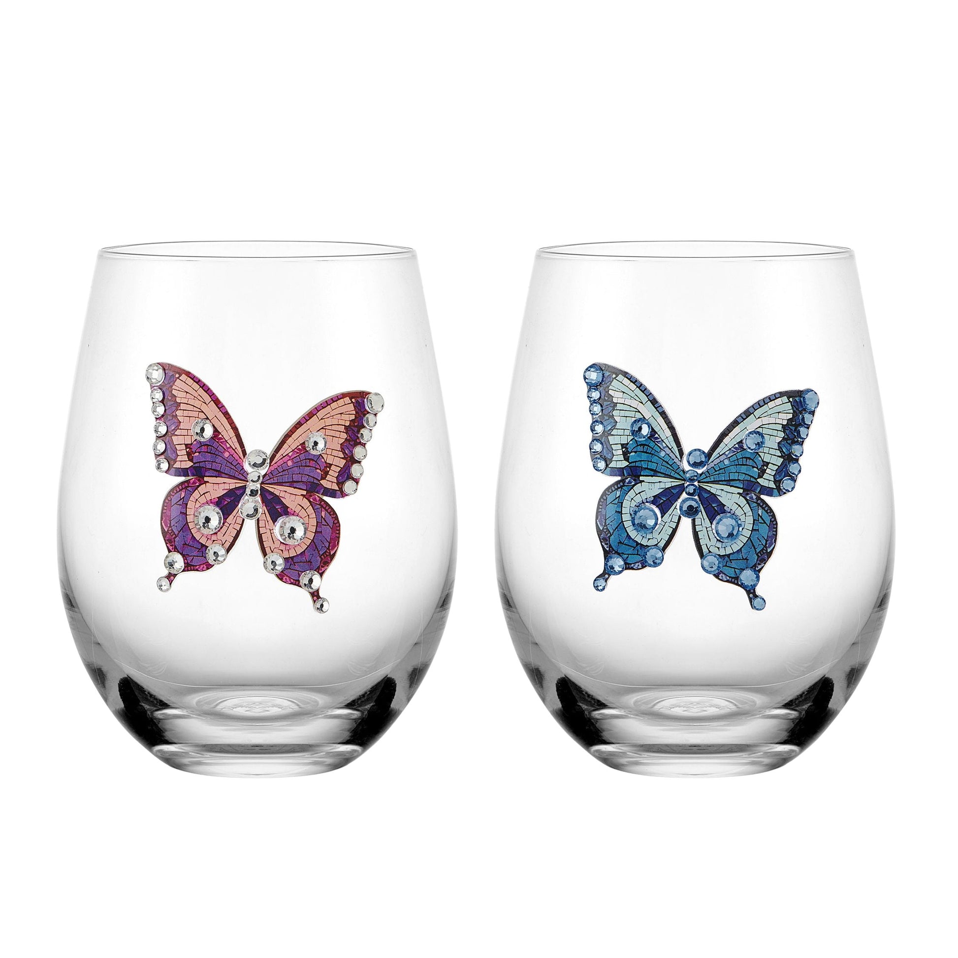 Dolly Parton Jeweled Mosaic  18 oz Stemless Glass Wine Glasses Set of 2