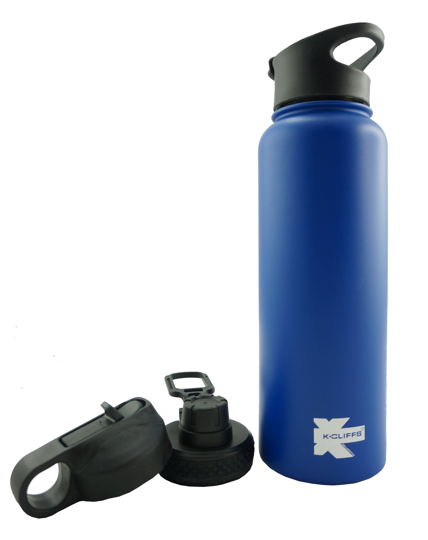 Double Wall Sports Bottle Flask Stainless Steel BPA Free 3 Lids Straw / Coffee / Sport Cap Blue 40oz