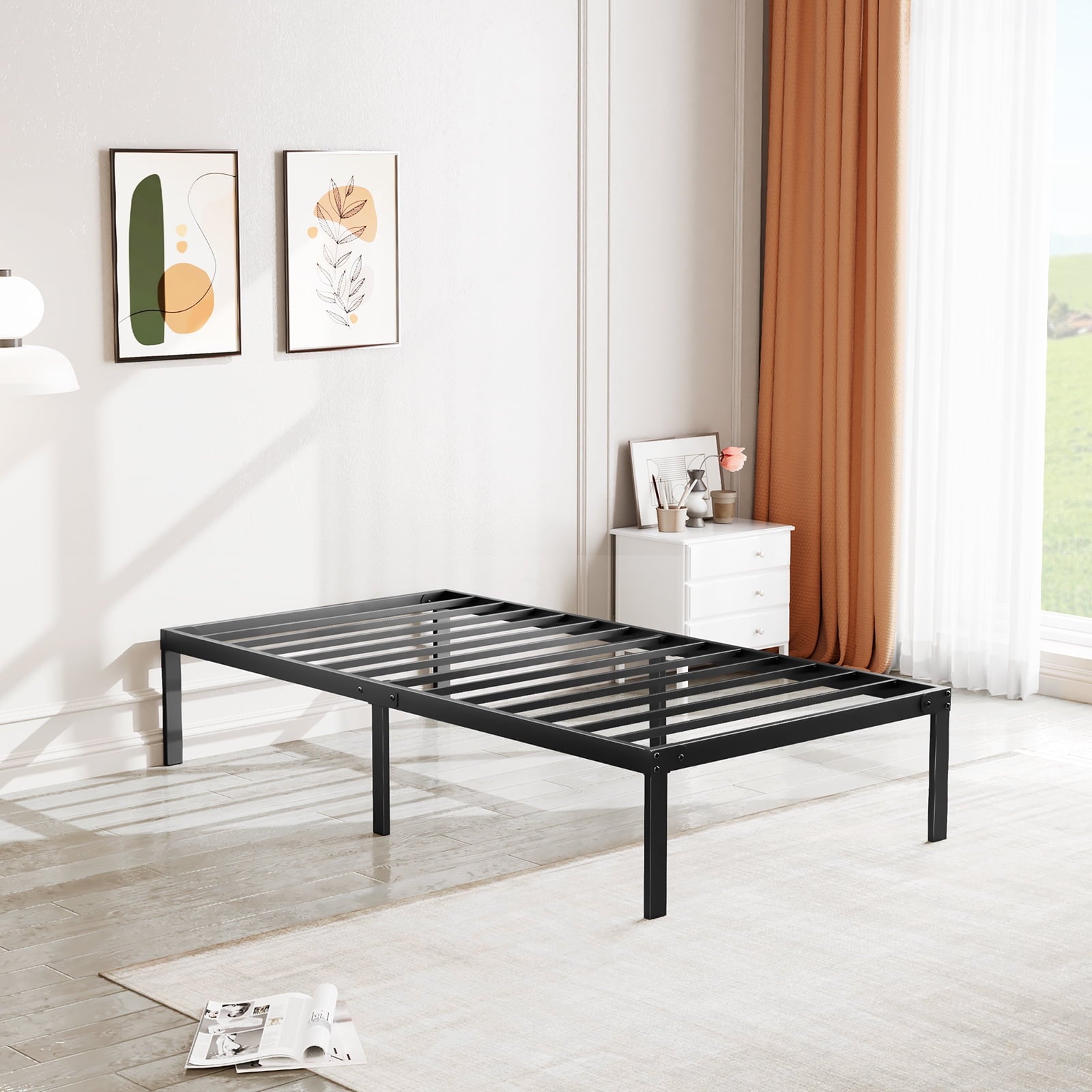 MAYEERTY Queen Size Metal Bed Frame - Sturdy Steel Slat Support, Black