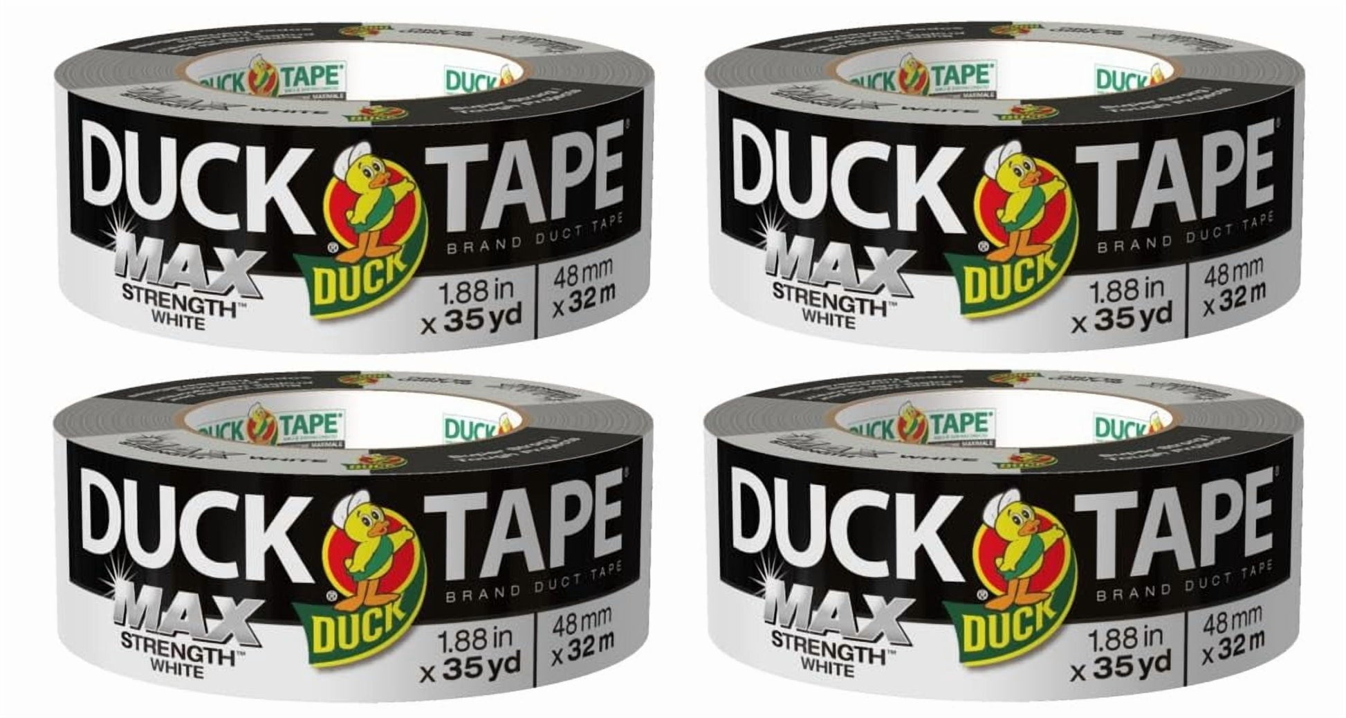 Duck Brand Max Strength Duct Tape, White, 4 Rolls, 1.88 Inch x 35 Yards Each, 240866