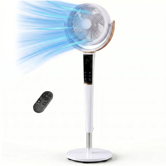 EDX Bedroom Pedestal Fan, Quiet 20dB DC Air Circulator, 15 Speeds 5 Modes, 120Â° Oscillation, 12H Timer, 1050CFM Airflow, 37-45" Adjustable Height, LED Light, Standing Fan with Remote, Black