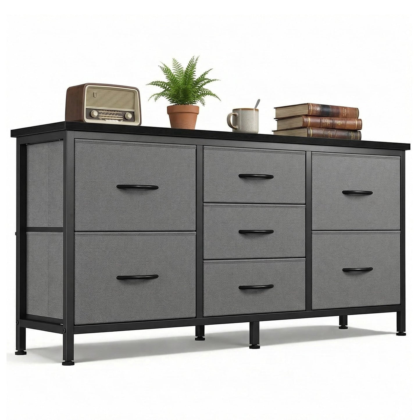 edx 7 Drawer Dresser for Bedroom, 47.2" Fabric Drawers with Wood Top Metal Frame, Wide Storage Organizer, Gray