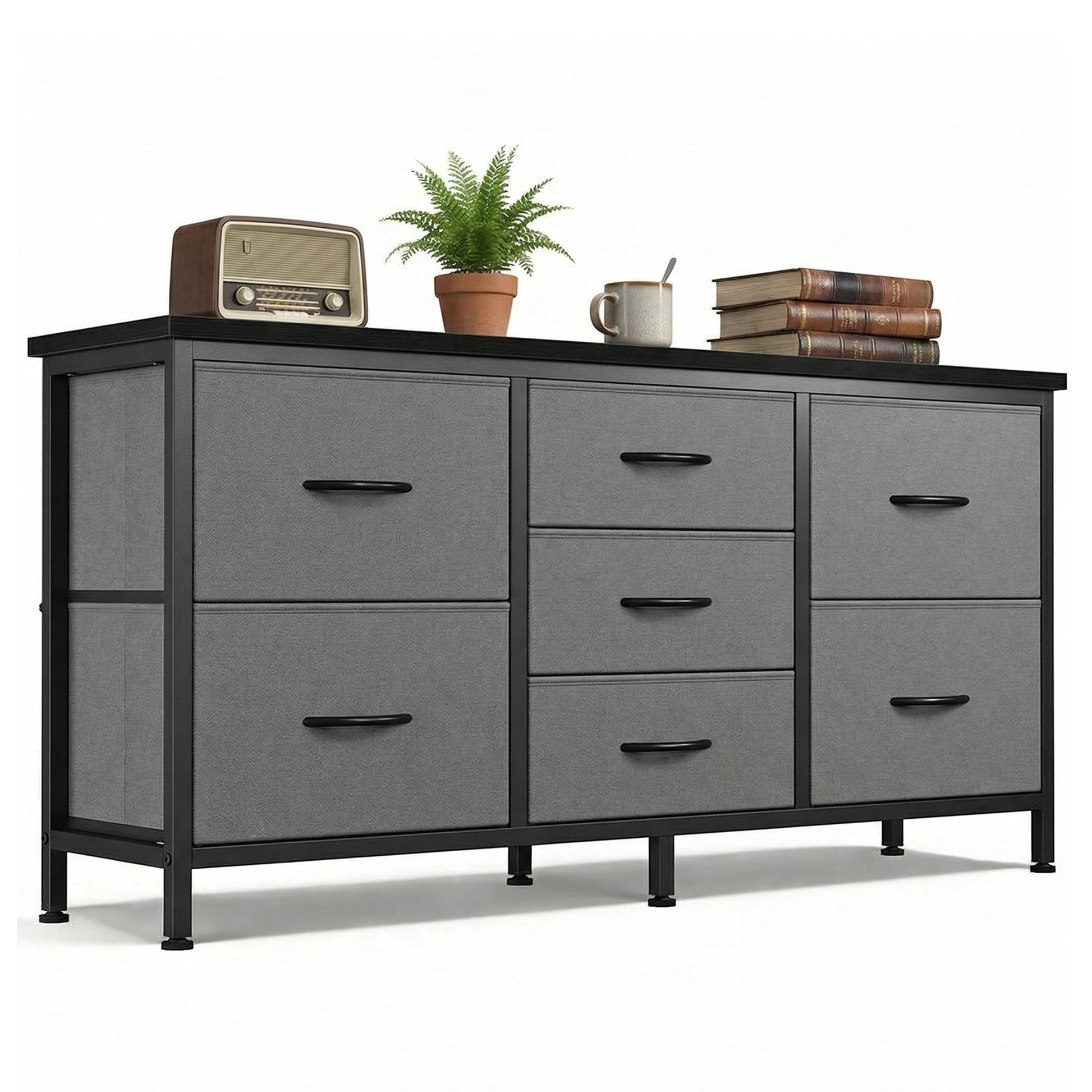 edx 7 Drawer Dresser for Bedroom, 47.2" Fabric Drawers with Wood Top Metal Frame, Wide Storage Organizer, Gray