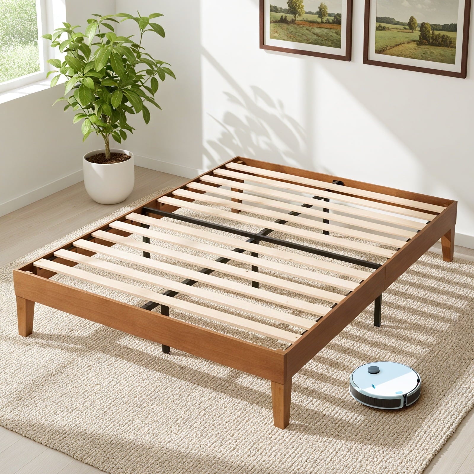EDX Naturalista Classic Solid Wood Platform Bed, Sleek and Sturdy Minimalist Bed Frame, Full