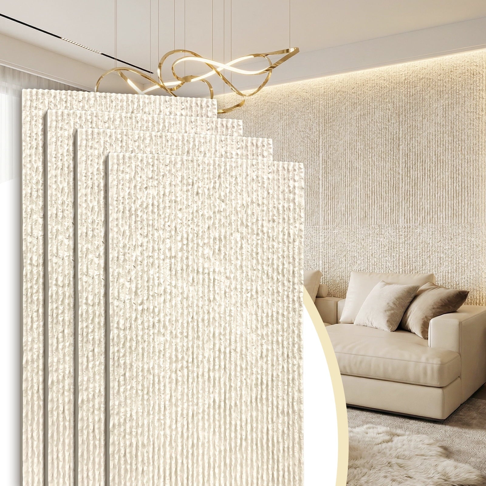 Easy4Home 4Pcs 48"x24" 3D Faux Stone Wall Panels Imitation Decorative Wall Tiles for Interior Wall Decor, Ivory White