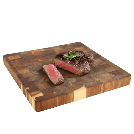 Elama 17 x 13 Inch Acacia Wood Butcher Block Carving and Cutting Serving Board with Juice Groove