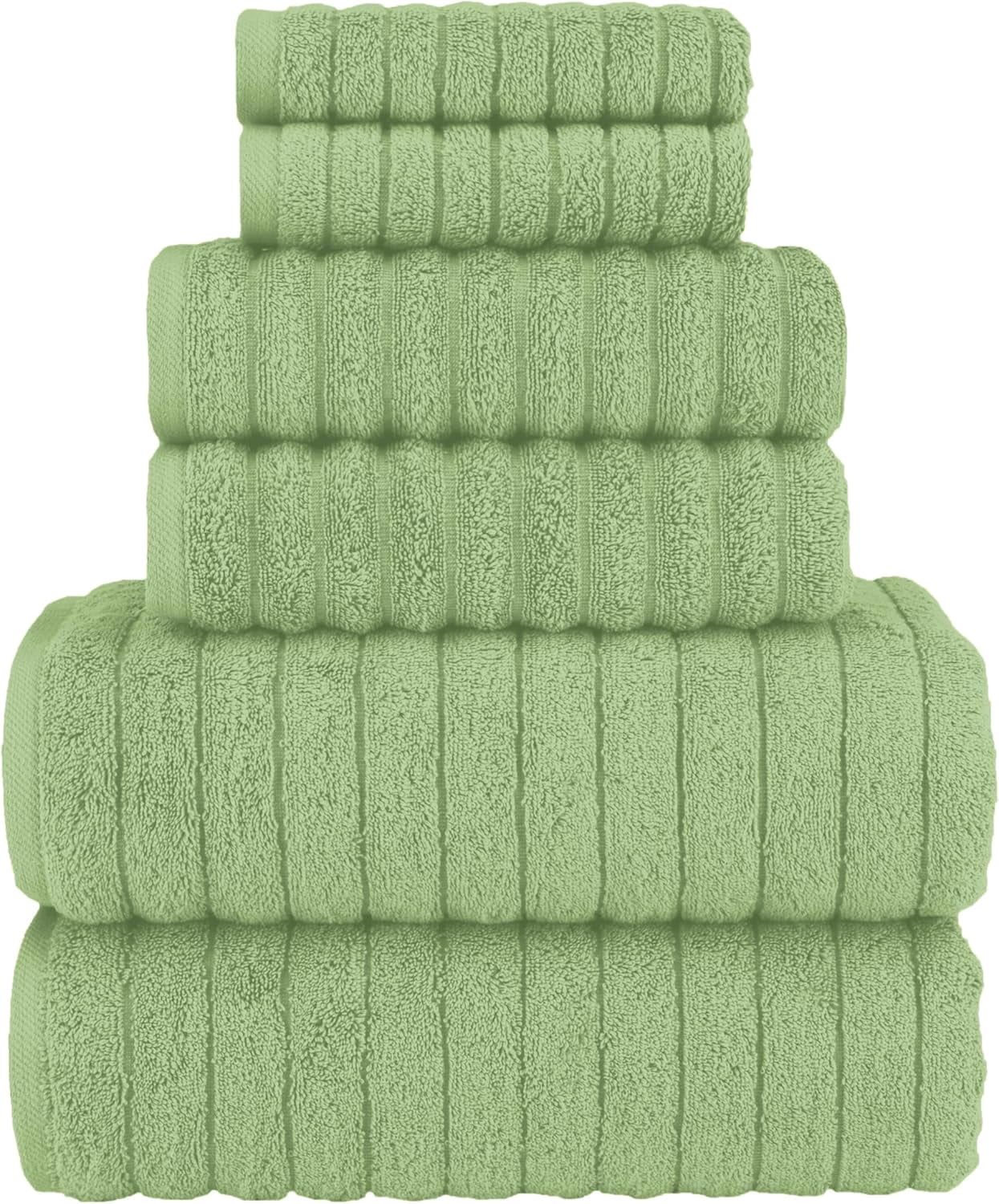 Elegant Comfort 100% Turkish Cotton Corduroy Ribbed Luxury Bath Towels 6-Piece Set, Premium Feel - Quick Dry, Highly Absorbent, Contains 2 Bath Towels, 2 Hand Towels, and 2 Washcloths, Sage